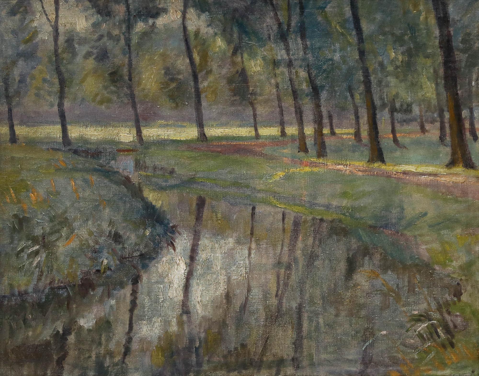 H. Dunning - Framed Early 20th Century Oil, Wooded Landscape - Painting by Unknown