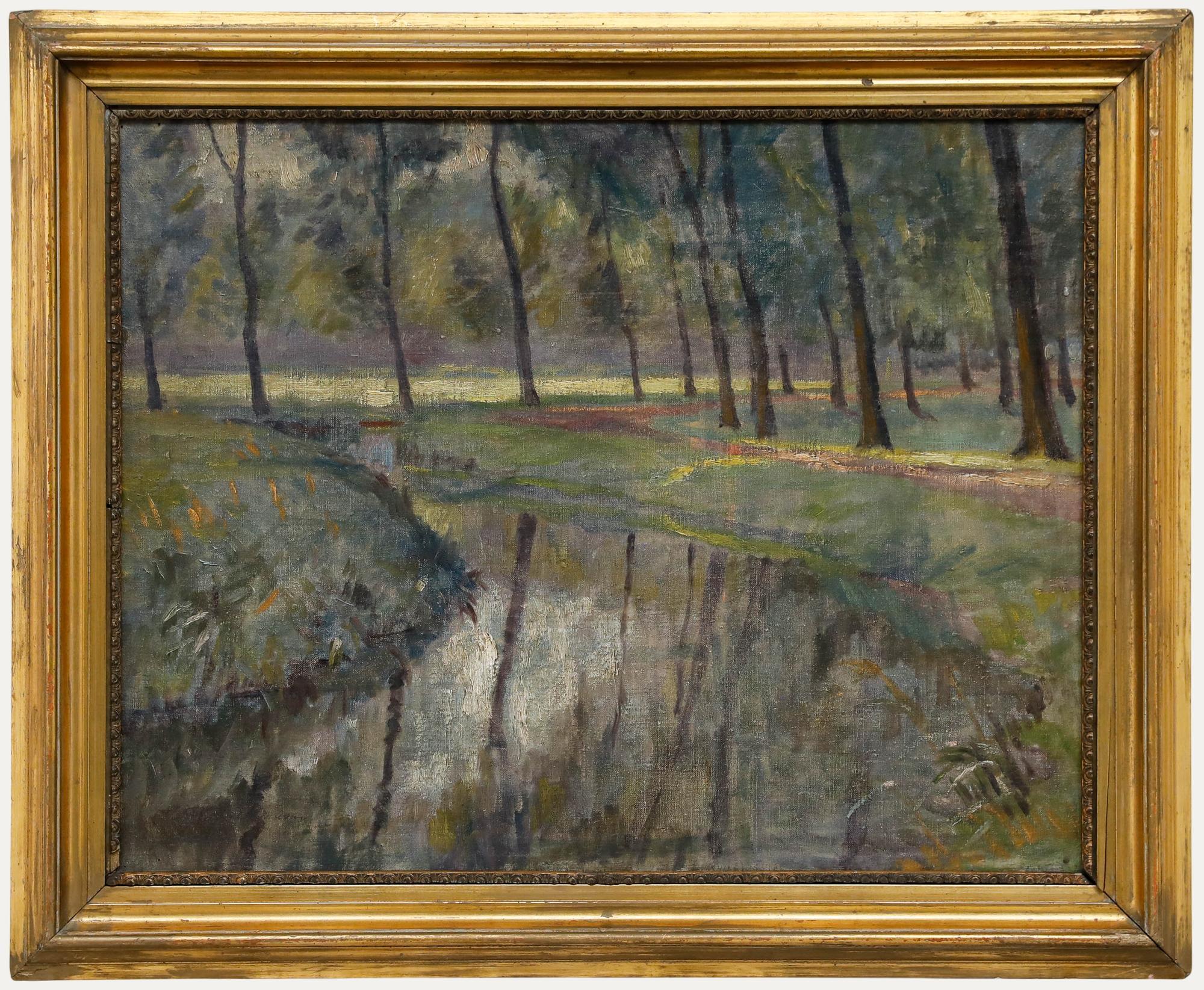 Unknown Landscape Painting - H. Dunning - Framed Early 20th Century Oil, Wooded Landscape