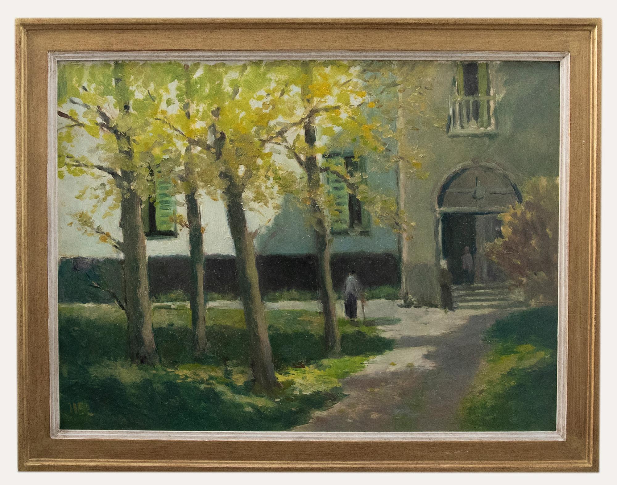 Unknown Landscape Painting - H. E. Lewis - 20th Century Oil, A Normandy Village