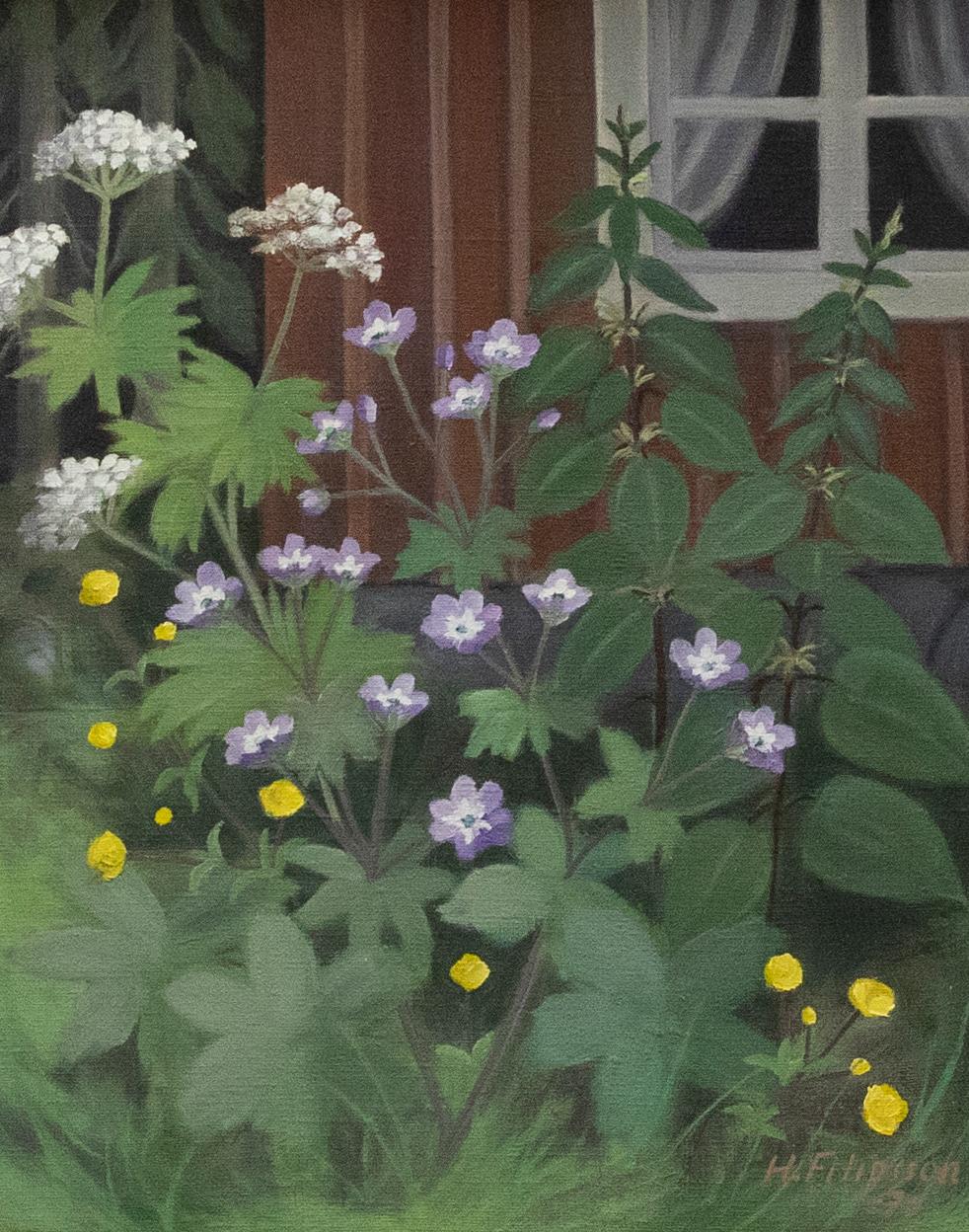 H. Filipsson - 1970 Oil, Cottage Garden - Painting by Unknown