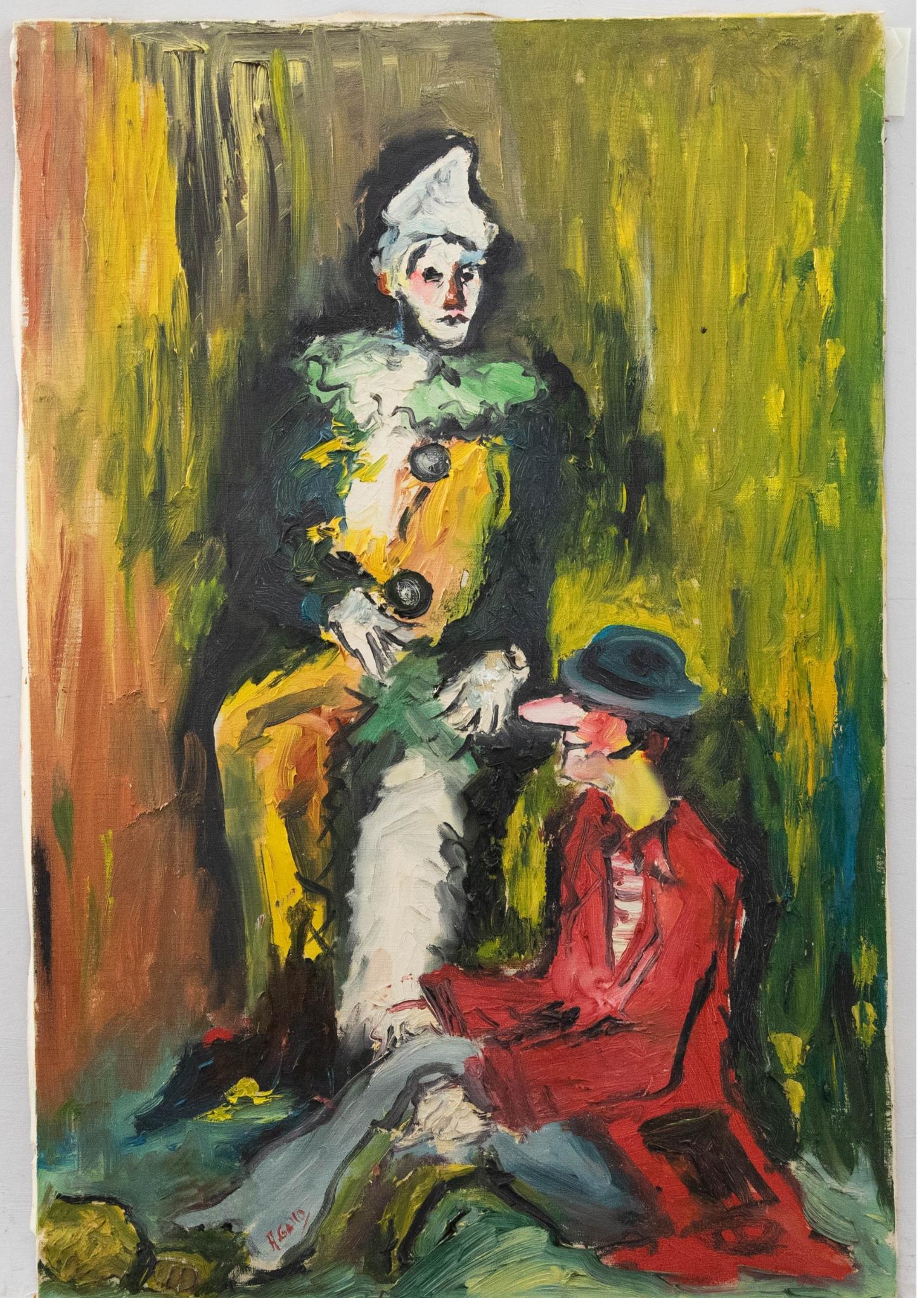 H. Gallo - 20th Century Oil, Two Clowns - Painting by Unknown