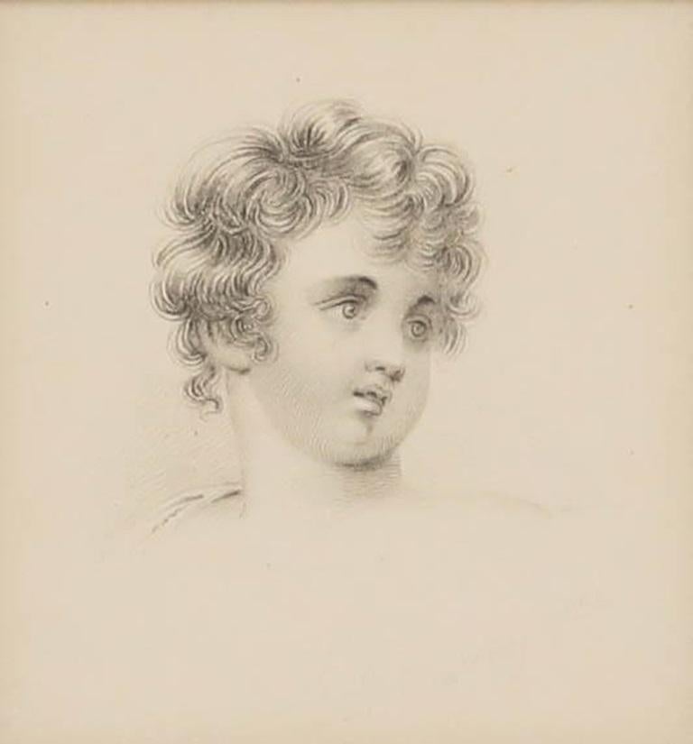 H. Harding - Feine Graphitzeichnung von 1822, Lockenköpfiger Junge – Painting von Unknown