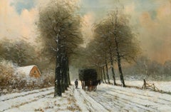 H. Hermans - Early 20th Century Oil, Working on a Winter's Day