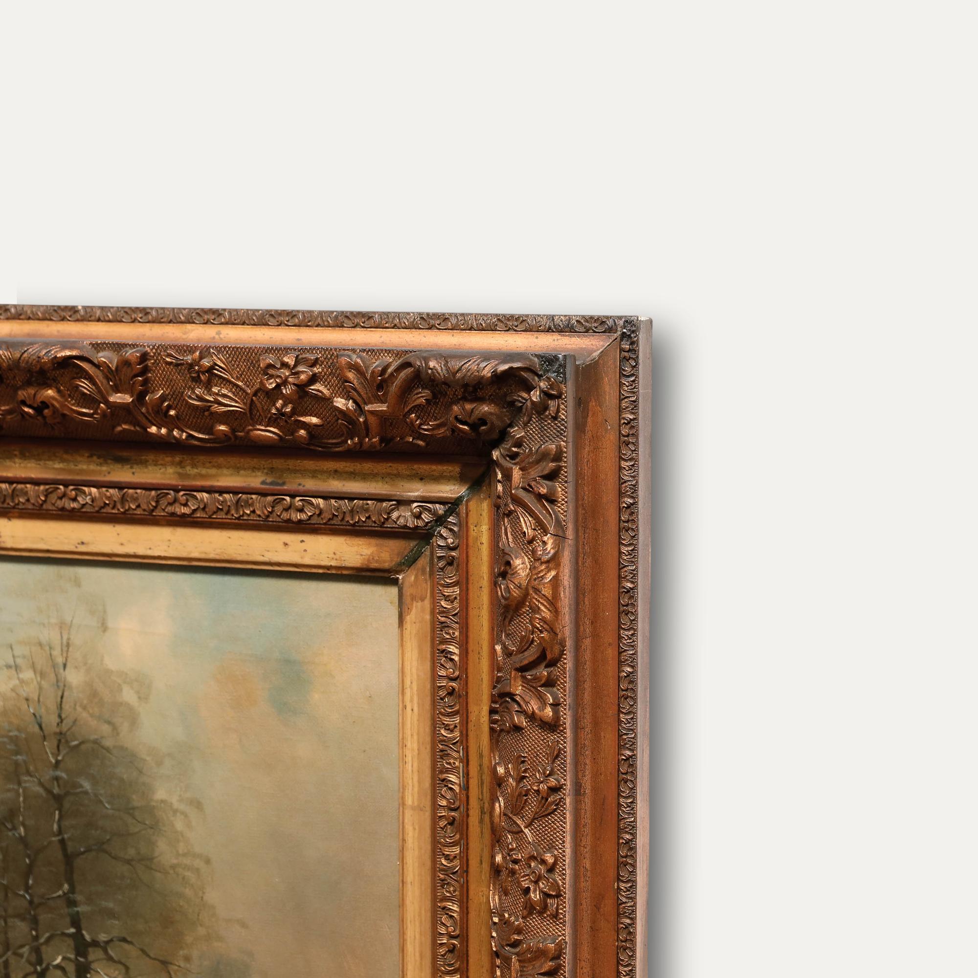 H. Hermans - Early 20th Century Oil, Working on a Winter's Day For Sale 1