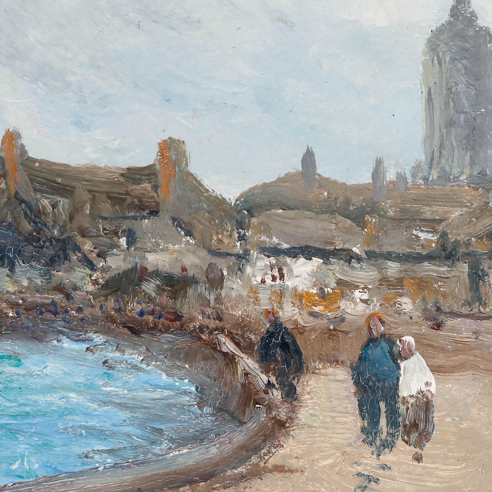 H. King - Impressionist Mitte 20. Jahrhundert Öl, Ein bewölkter Tag an der Küste im Angebot 1