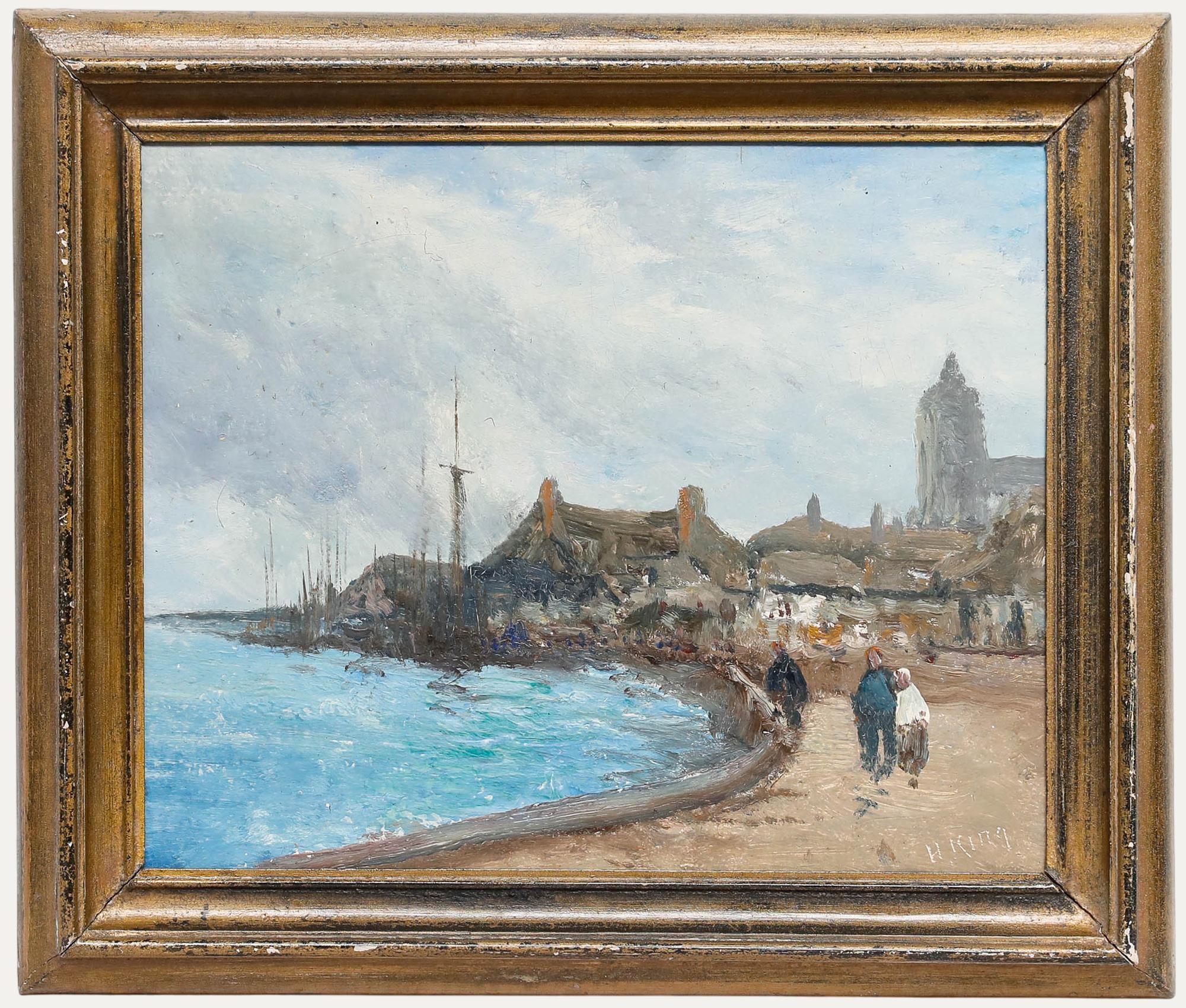H. King - Impressionist Mitte 20. Jahrhundert Öl, Ein bewölkter Tag an der Küste