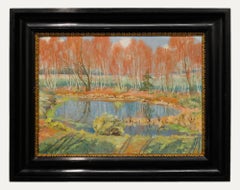 H. Kuhn Ölgemälde, Weir in the Woodland Clearing, Mitte des 20. Jahrhunderts