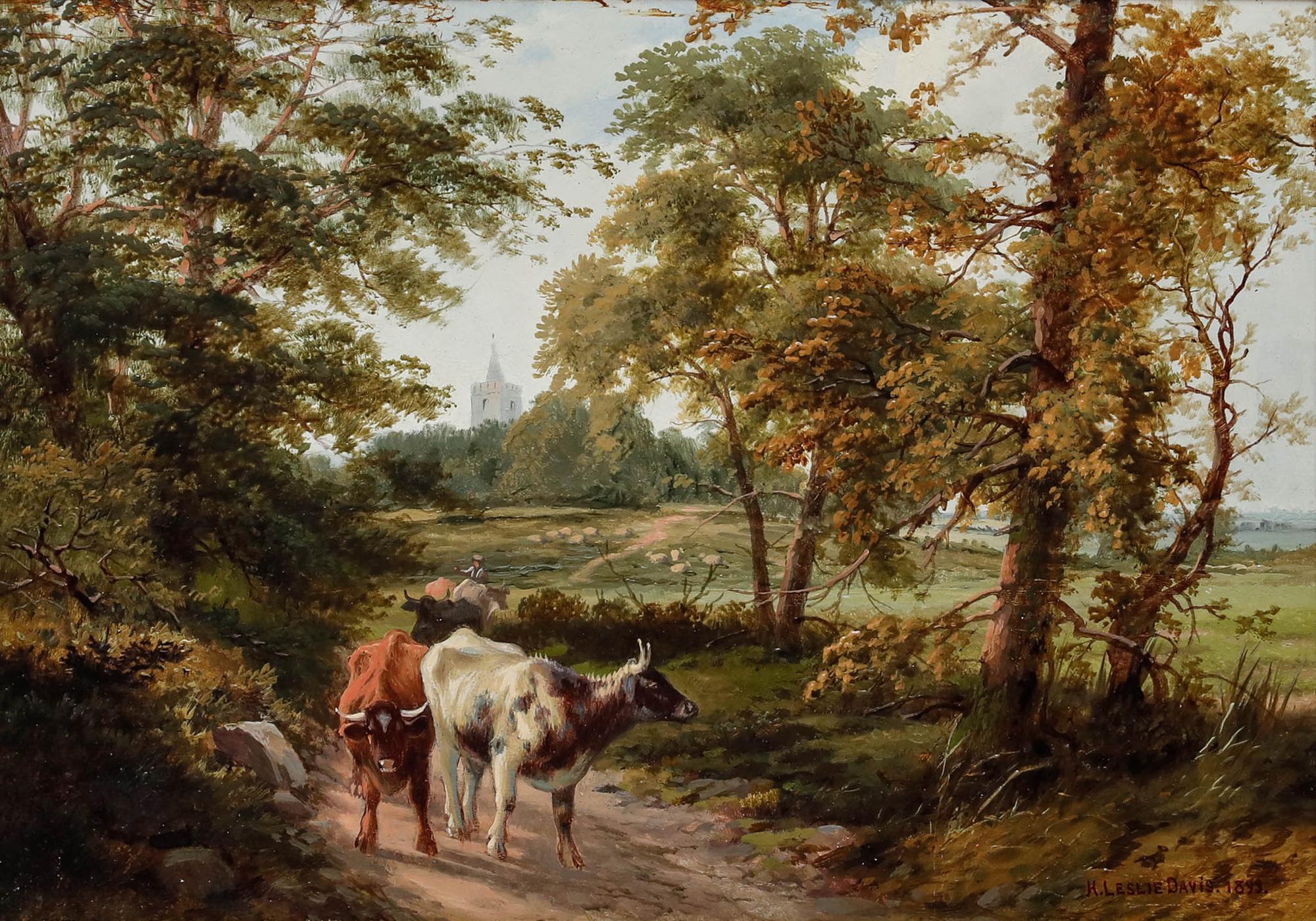 H. Leslie Davis - Framed 1899 Oil - Painting by Unknown