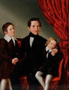 H. Mager - Biedermeier 1840 Oil, Father and his Sons