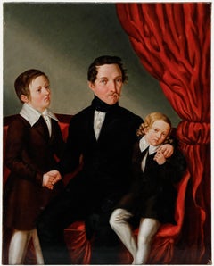 H. Mager - Biedermeier 1840 Oil, Father and his Sons