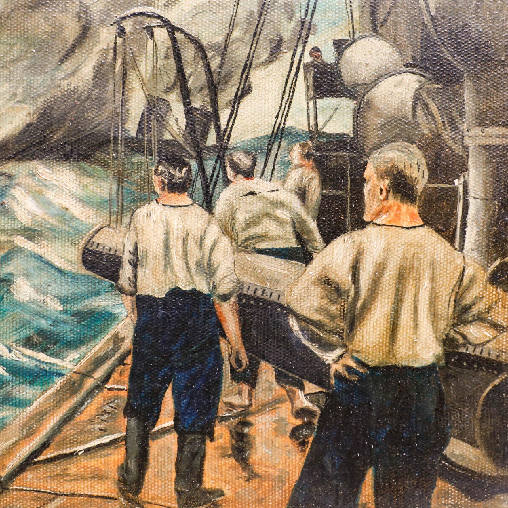 Eine dramatische Seeszene, die die Schlacht auf der Doggerbank zeigt, eine Seeschlacht des Ersten Weltkriegs in der Nähe der Doggerbank in der Nordsee. Die Briten hatten die deutschen Funksprüche abgefangen und entschlüsselt und waren losgefahren,