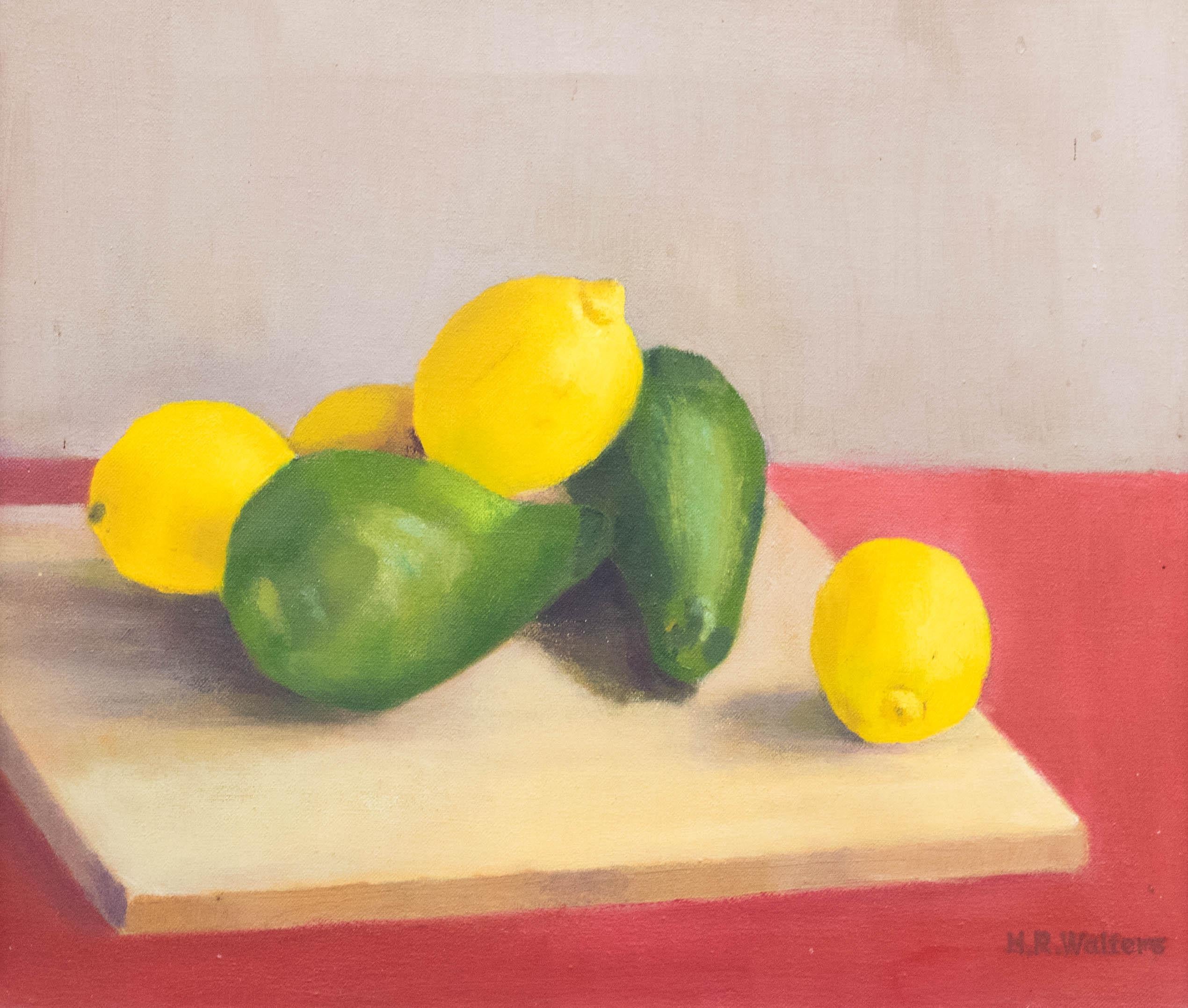 H. R. Walters - Huile encadrée du milieu du 20e siècle, Lemons & Pears - Painting de Unknown