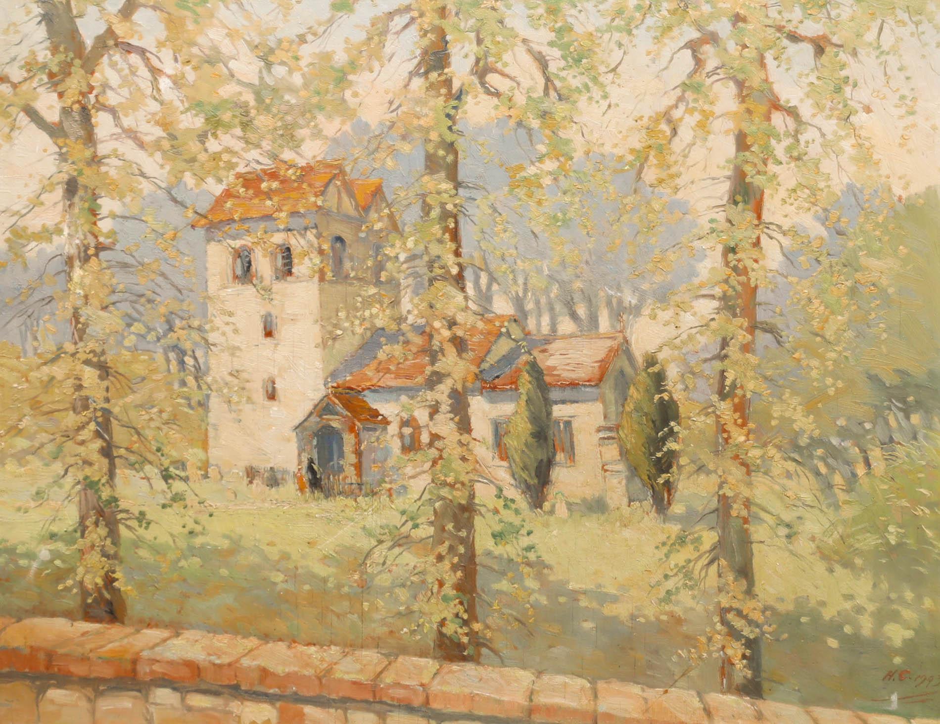 H. T. Camp - Gerahmtes Ölgemälde, Fingest Church, Mitte des 20. Jahrhunderts – Painting von Unknown