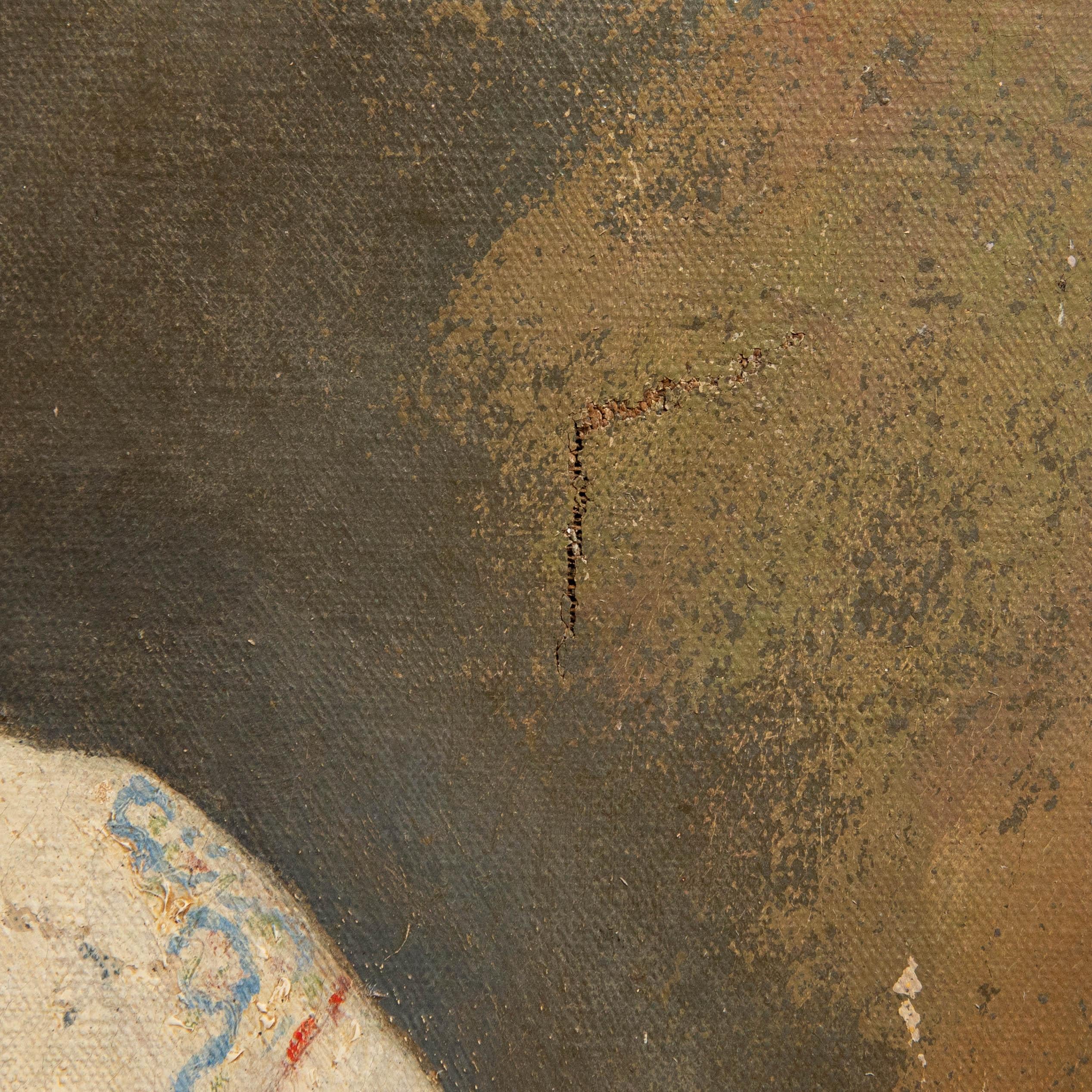 Oben links mit Monogramm und Datum signiert. Präsentiert in einem vergoldeten Rahmen mit durchbrochenen Details. Auf Leinwand.