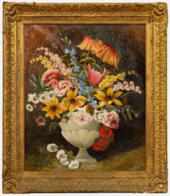 H. W. Ridgeway - Framed Mid 20th Century Oil, Flowers in a Stone Urn