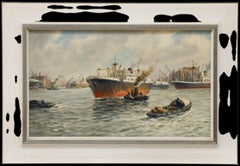 H. Welters - Framed Mid 20th Century Oil, Coming in to Dock