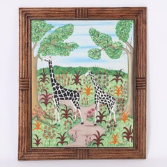 Vintage Haitian Painting of Giraffes