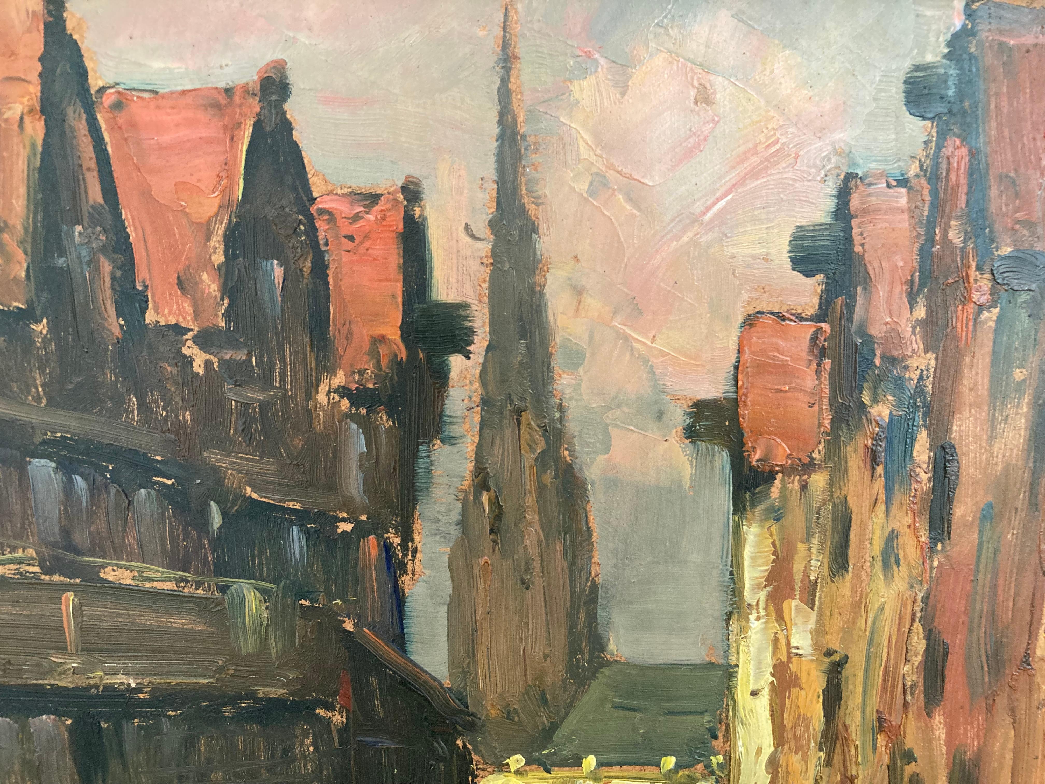 Impressionistisches Gemälde, Hamburger Hafenszene, Warenhausviertel, signiert 1