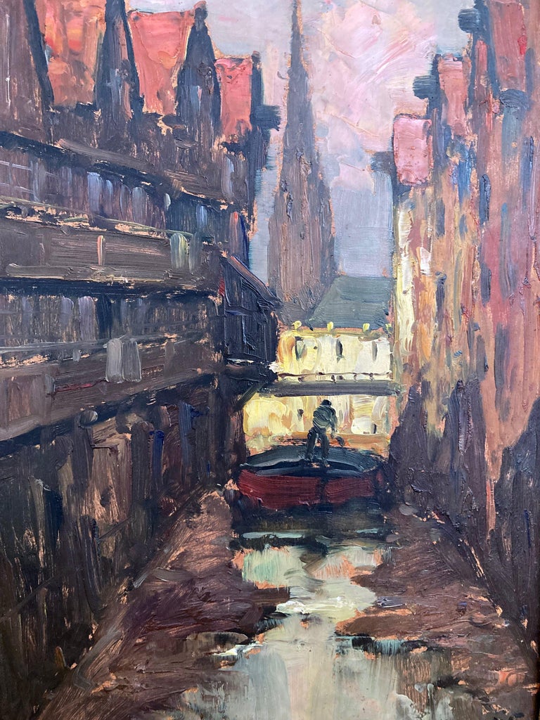 Unknown Impressionist, Hamburg Harbour Scene, Warehouse District