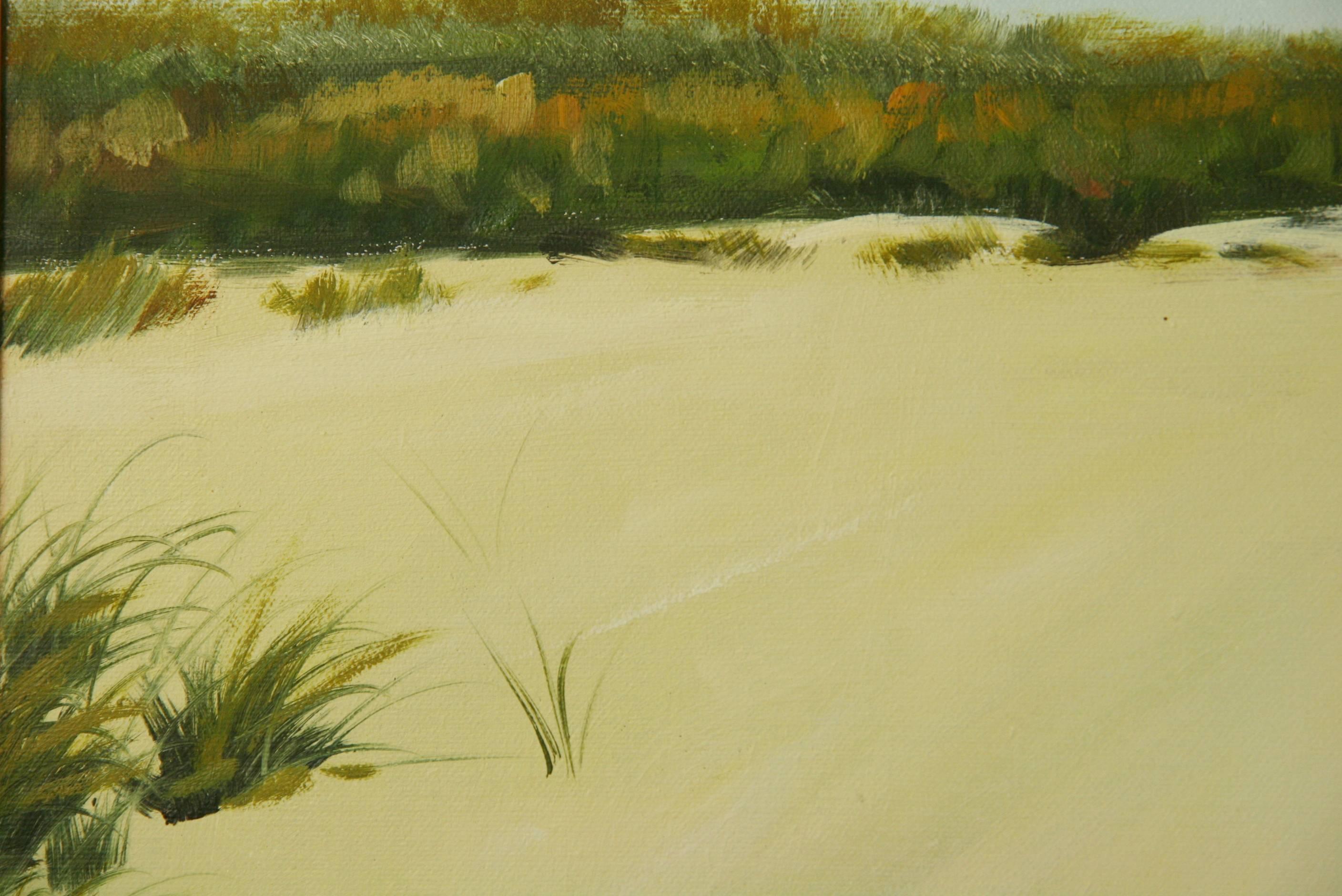 Hamptons Beach Walking Female  Figurative Painting - Brown Landscape Painting by Unknown