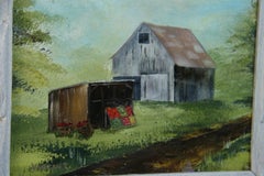 Hamptons Farm Stand Landscape Painting, Oil on Canvas, Framed, 1990s