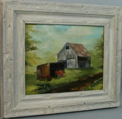 Hamptons Farm Stand Landscape Painting, Oil on Canvas, Framed, 1990s