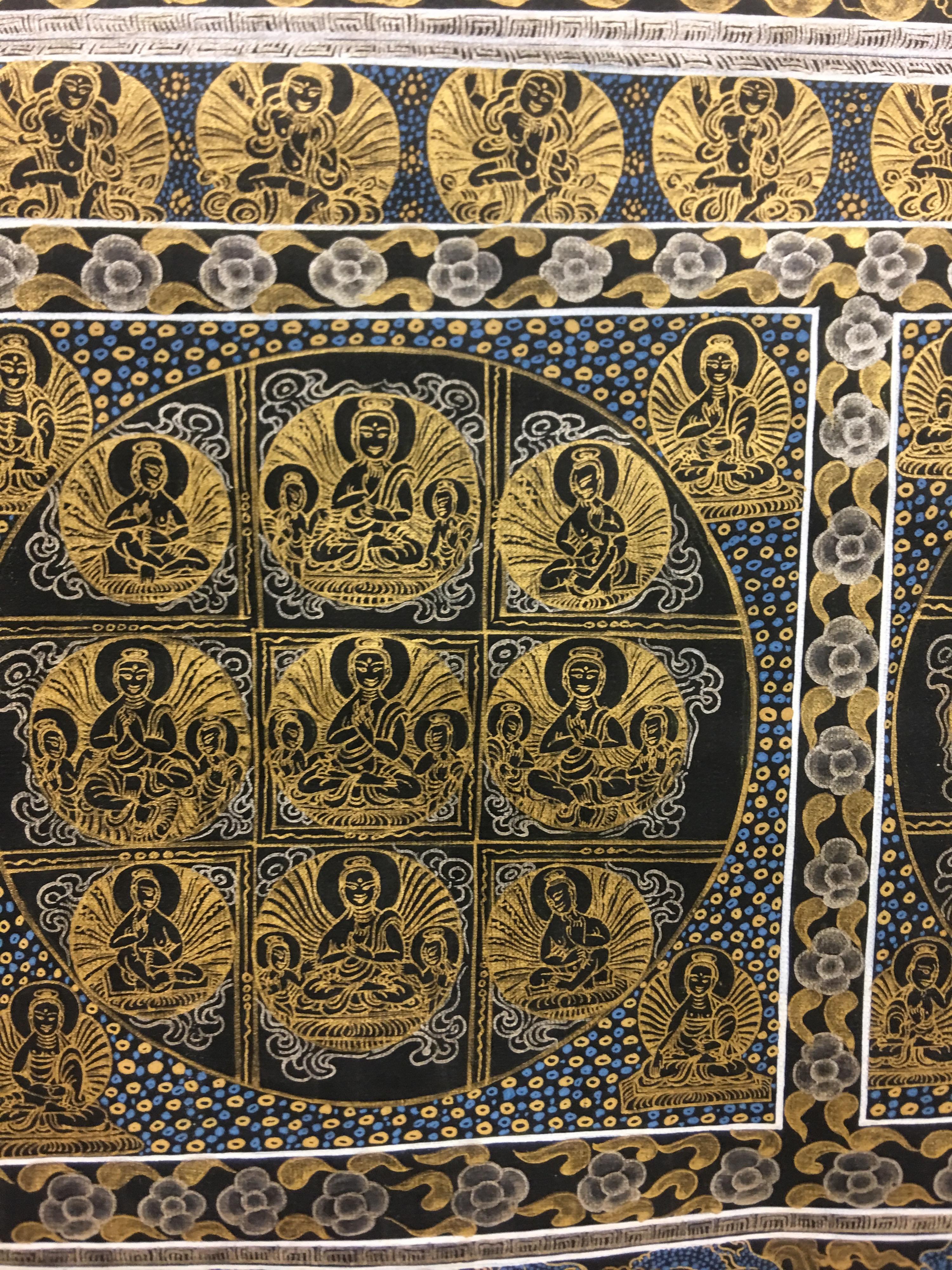 Hand Painted Buddha Thangka with 24K Gold For Sale 2