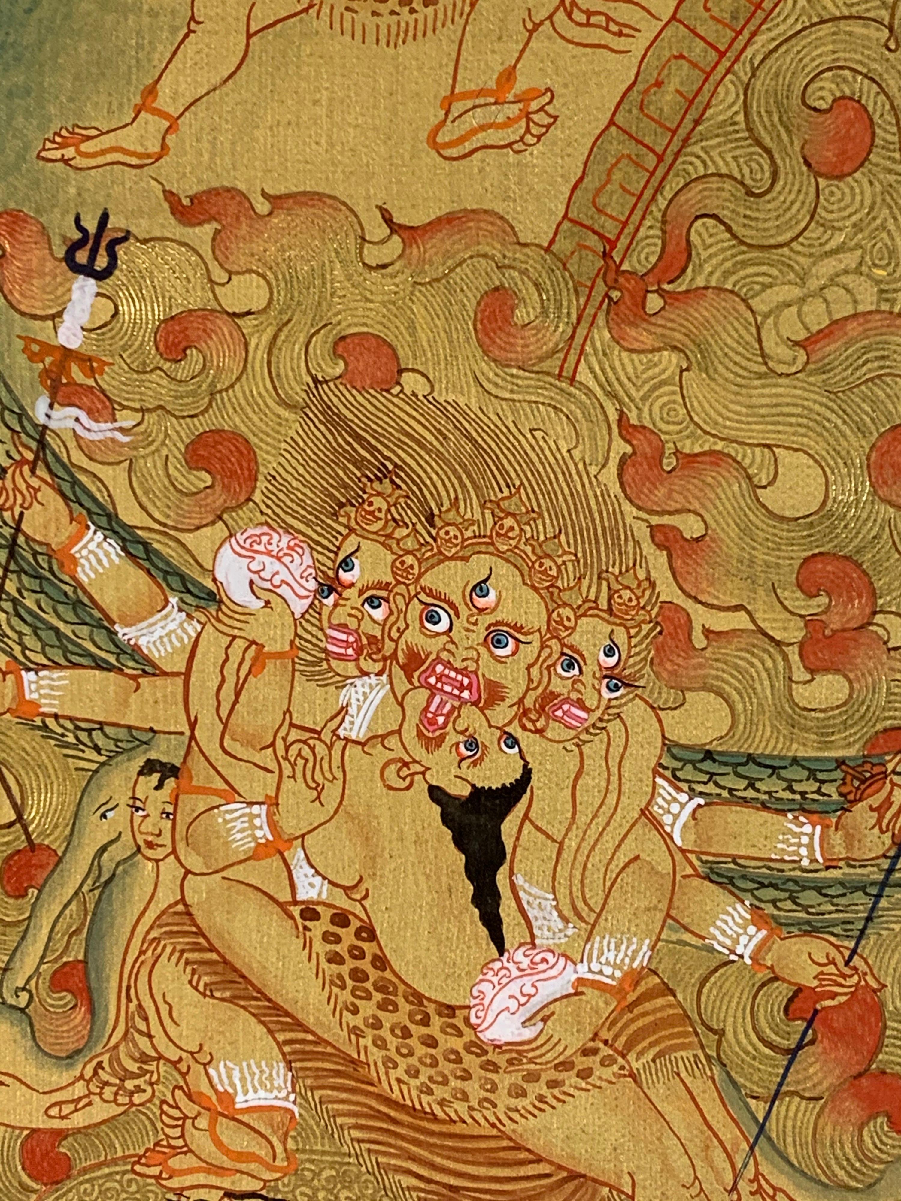 Hand Painted Golden Shakti Chakra Mandala Thangka with 24K Gold   For Sale 7
