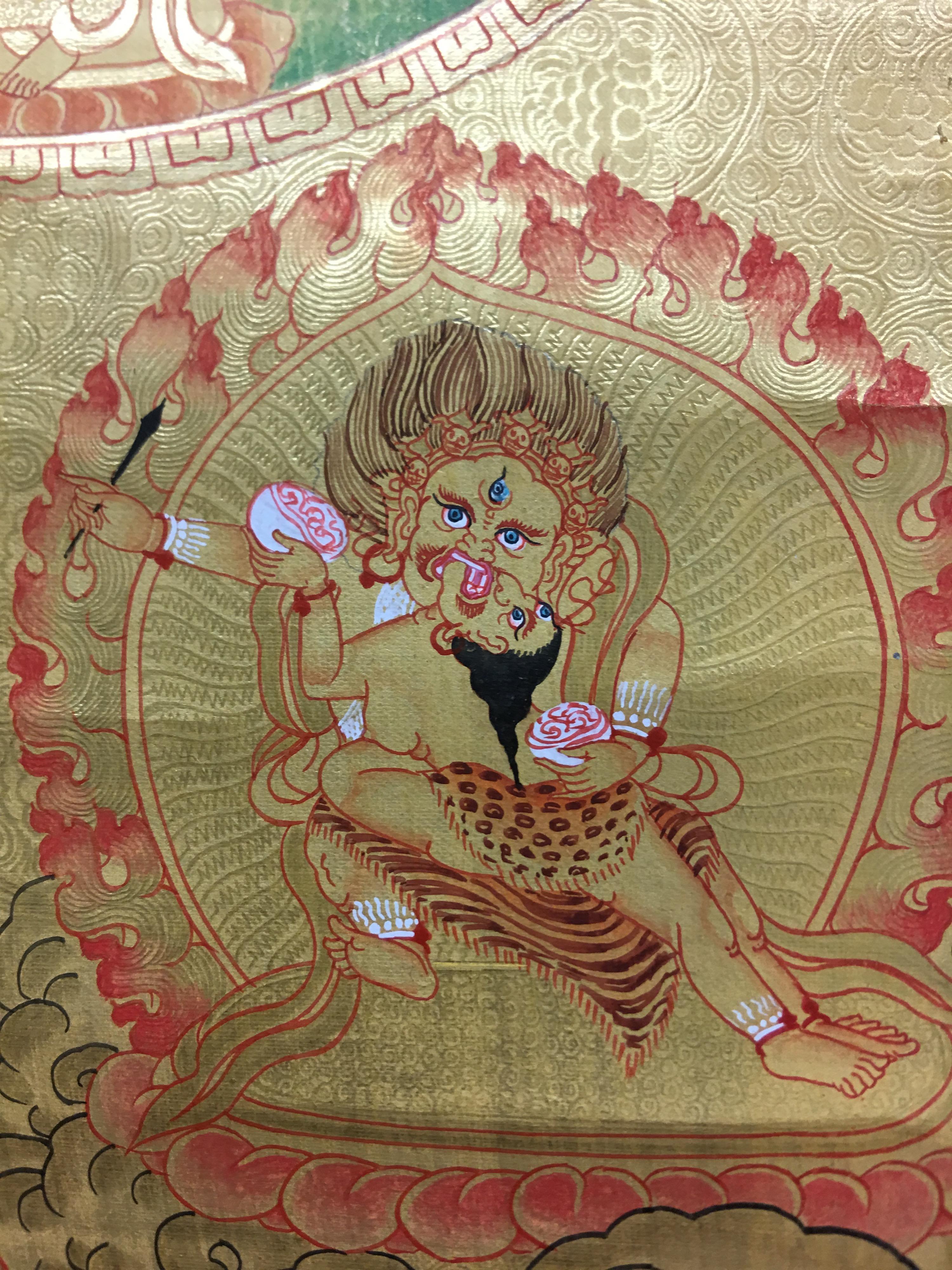 Hand Painted Golden Shakti Chakra Mandala Thangka with 24K Gold   - Painting by Unknown
