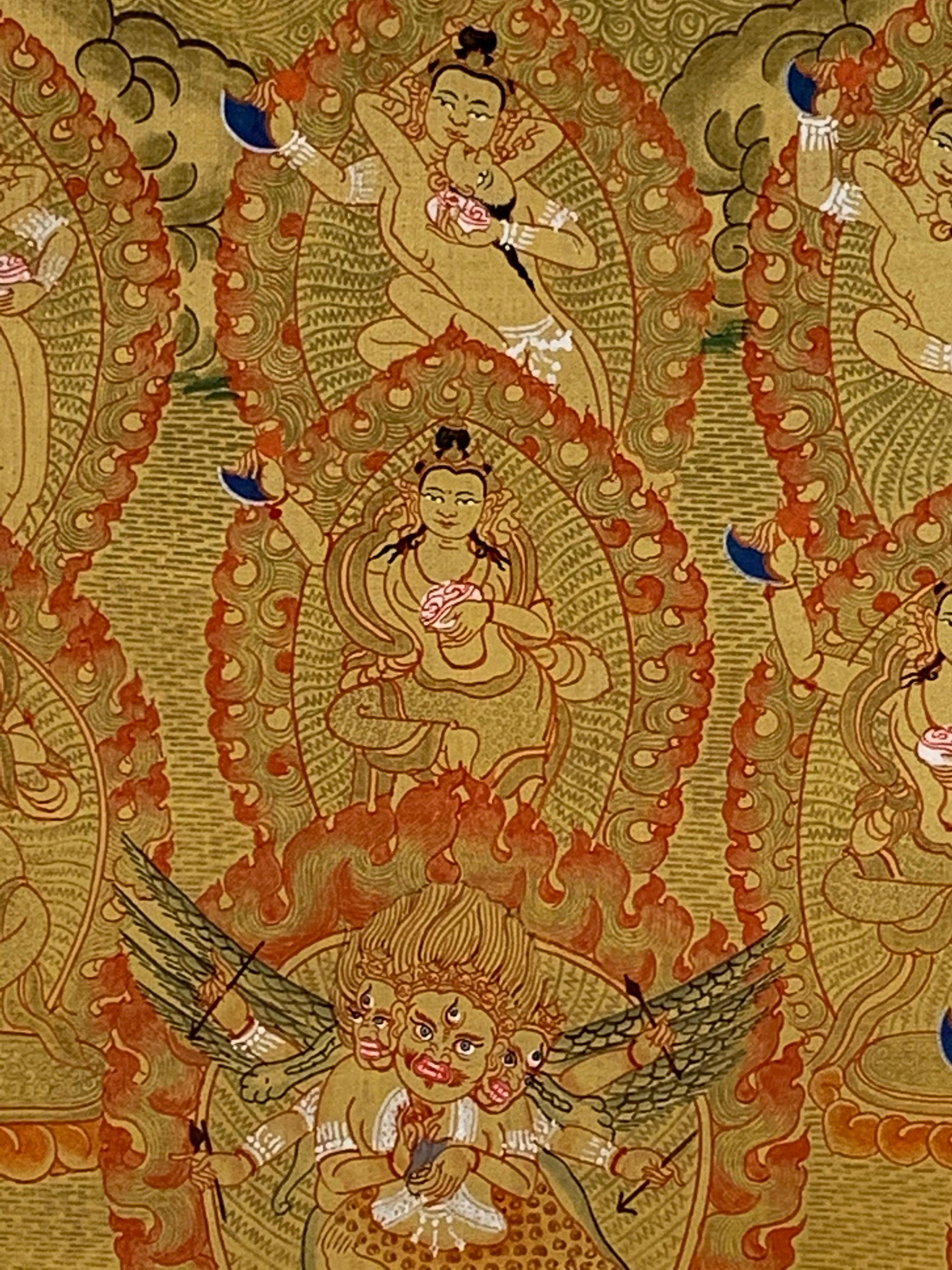 Hand Painted Golden Shakti Chakra Mandala Thangka with 24K Gold   For Sale 1