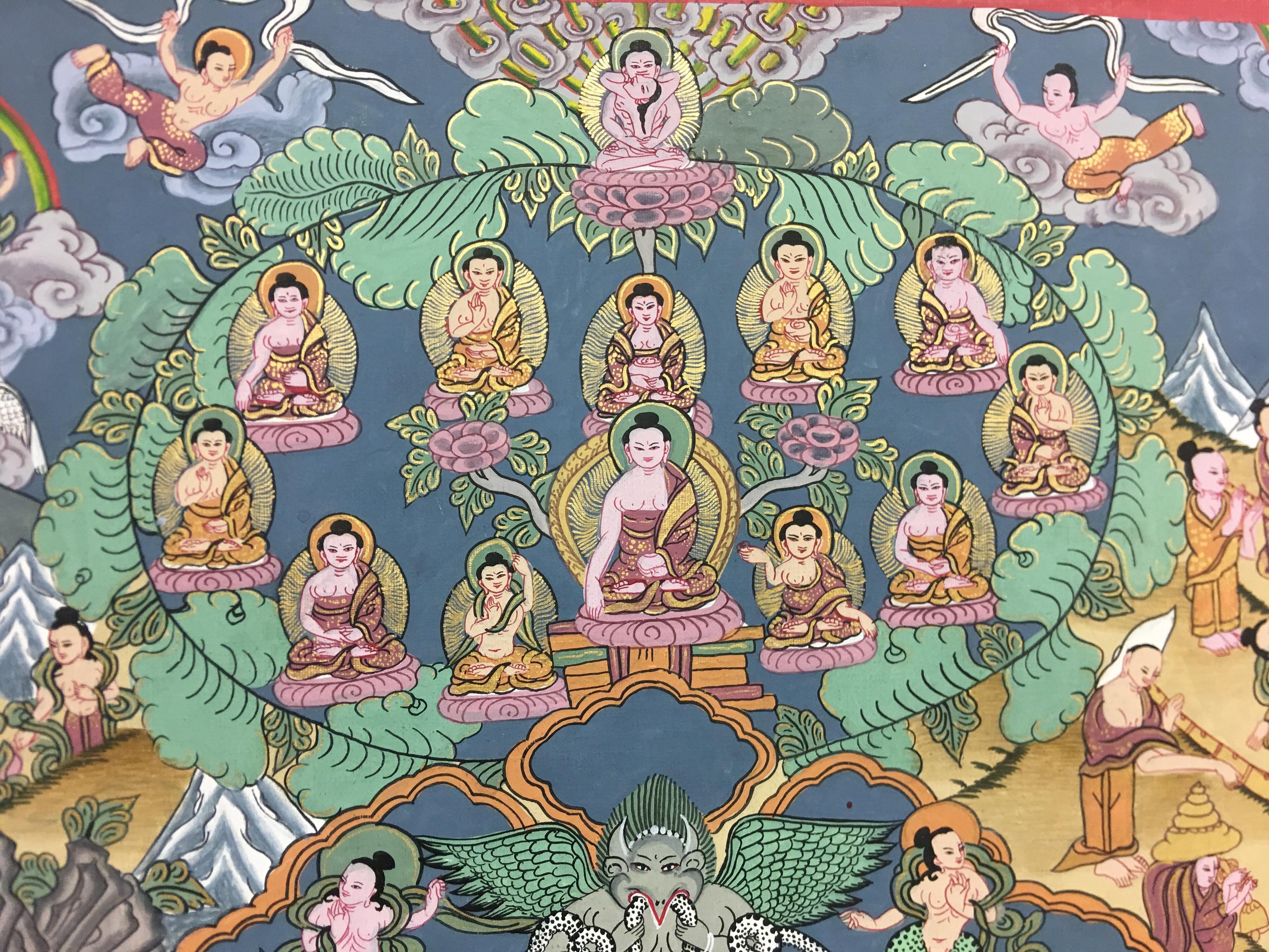 Peint à la main, Bouddha Thangka avec  Or 24 carats en vente 5