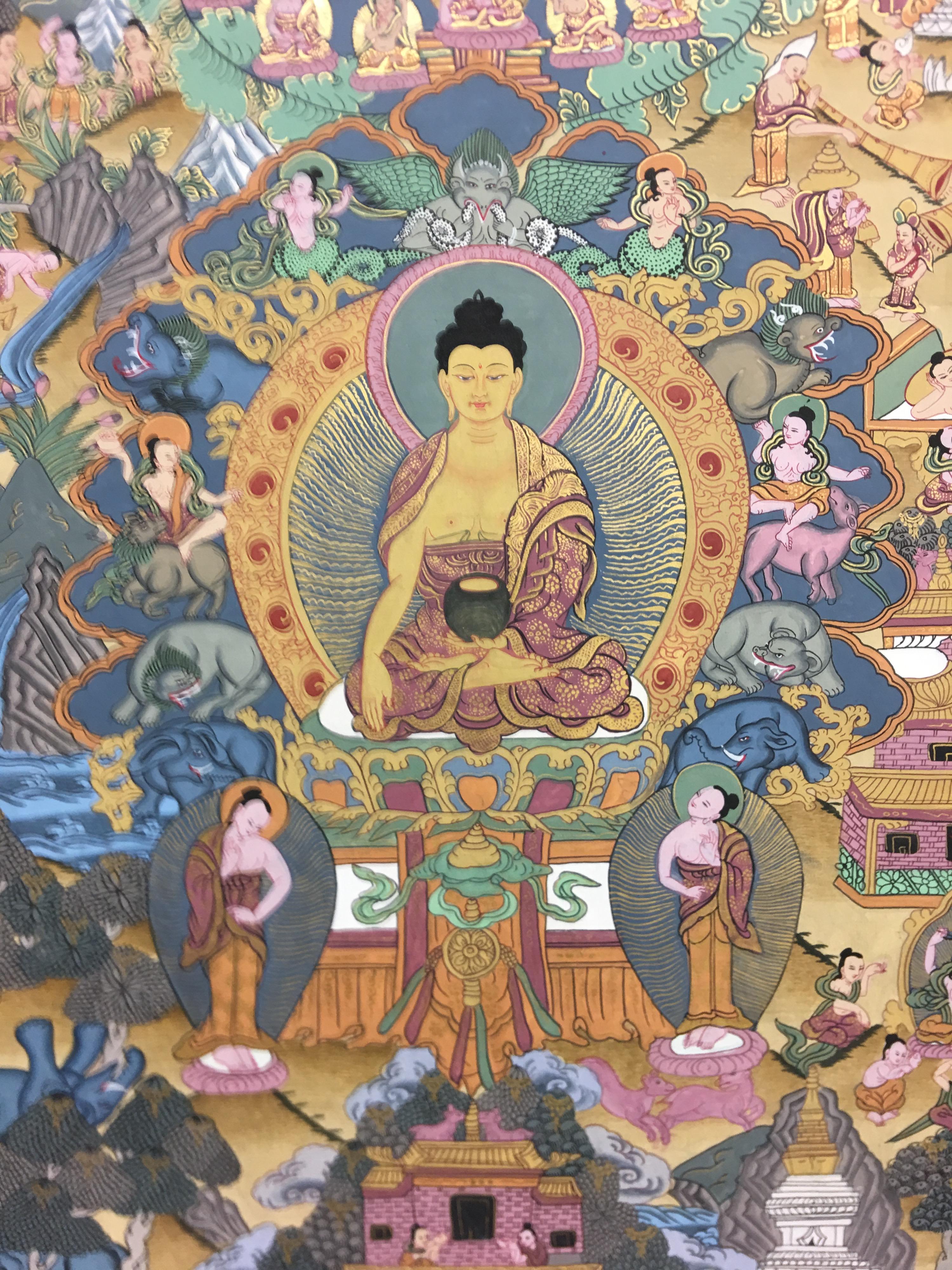Peint à la main, Bouddha Thangka avec  Or 24 carats en vente 6