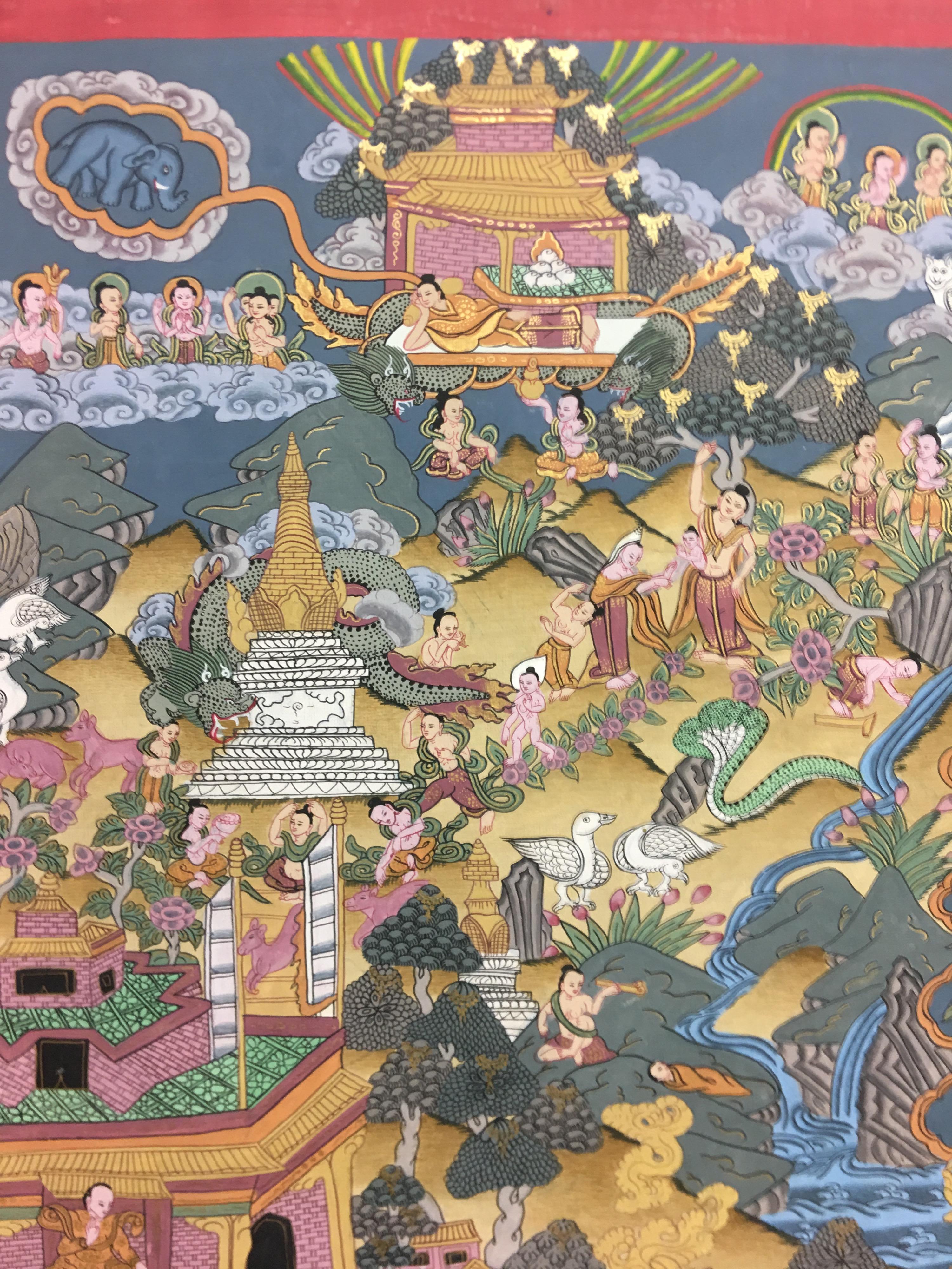 Peint à la main, Bouddha Thangka avec  Or 24 carats - Autres styles artistiques Painting par Unknown