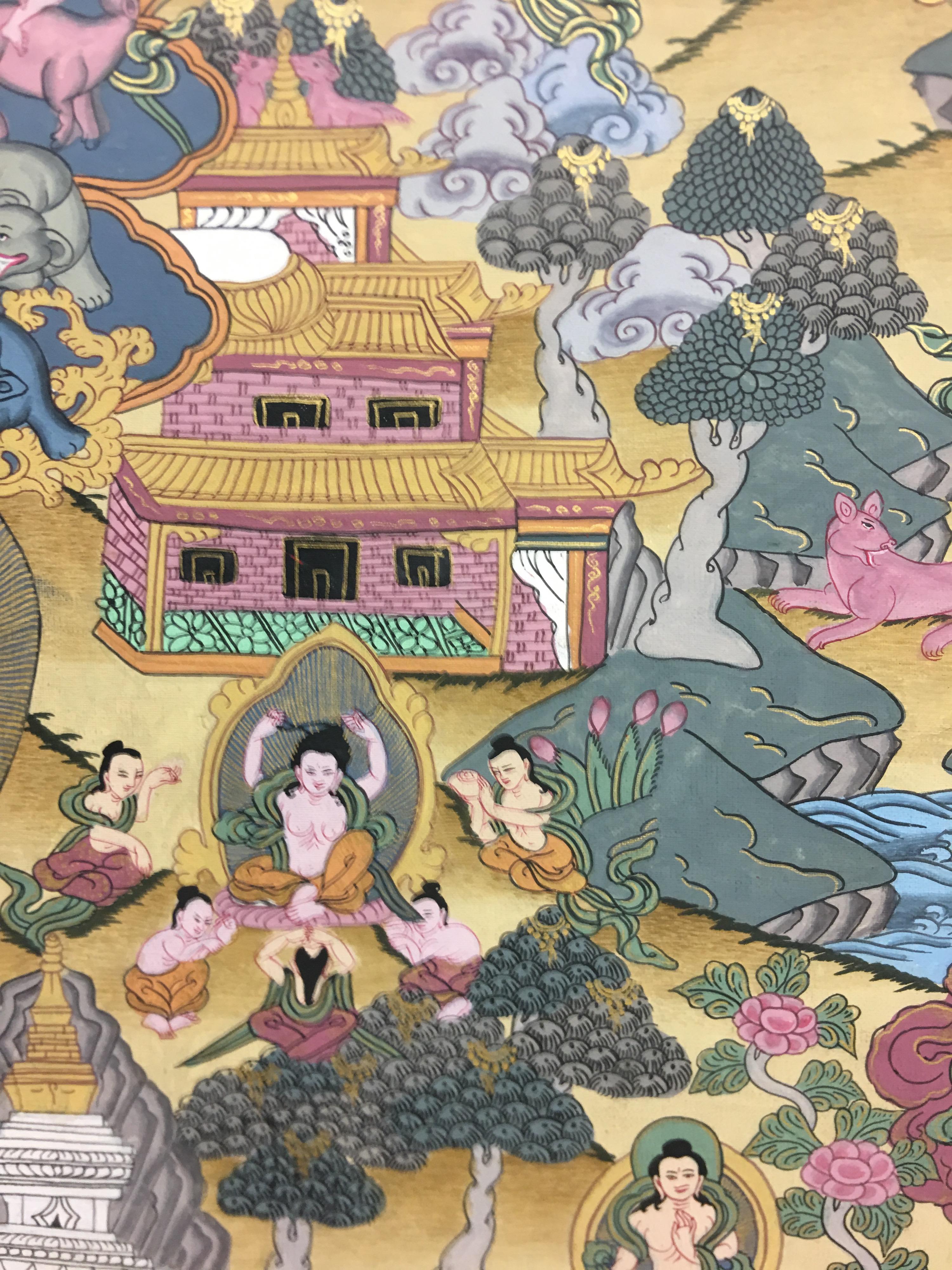 Peint à la main, Bouddha Thangka avec  Or 24 carats en vente 1