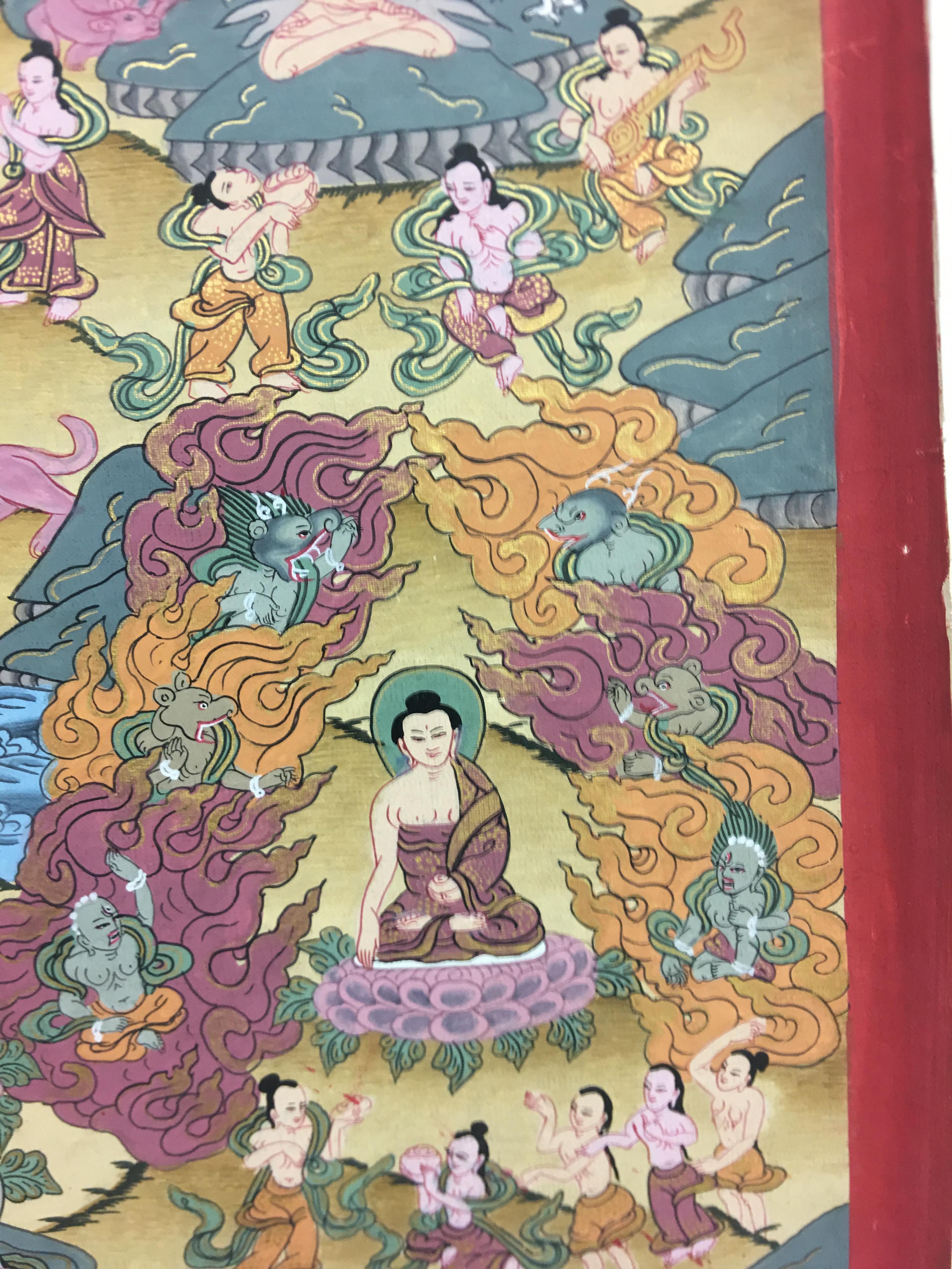 Peint à la main, Bouddha Thangka avec  Or 24 carats en vente 2