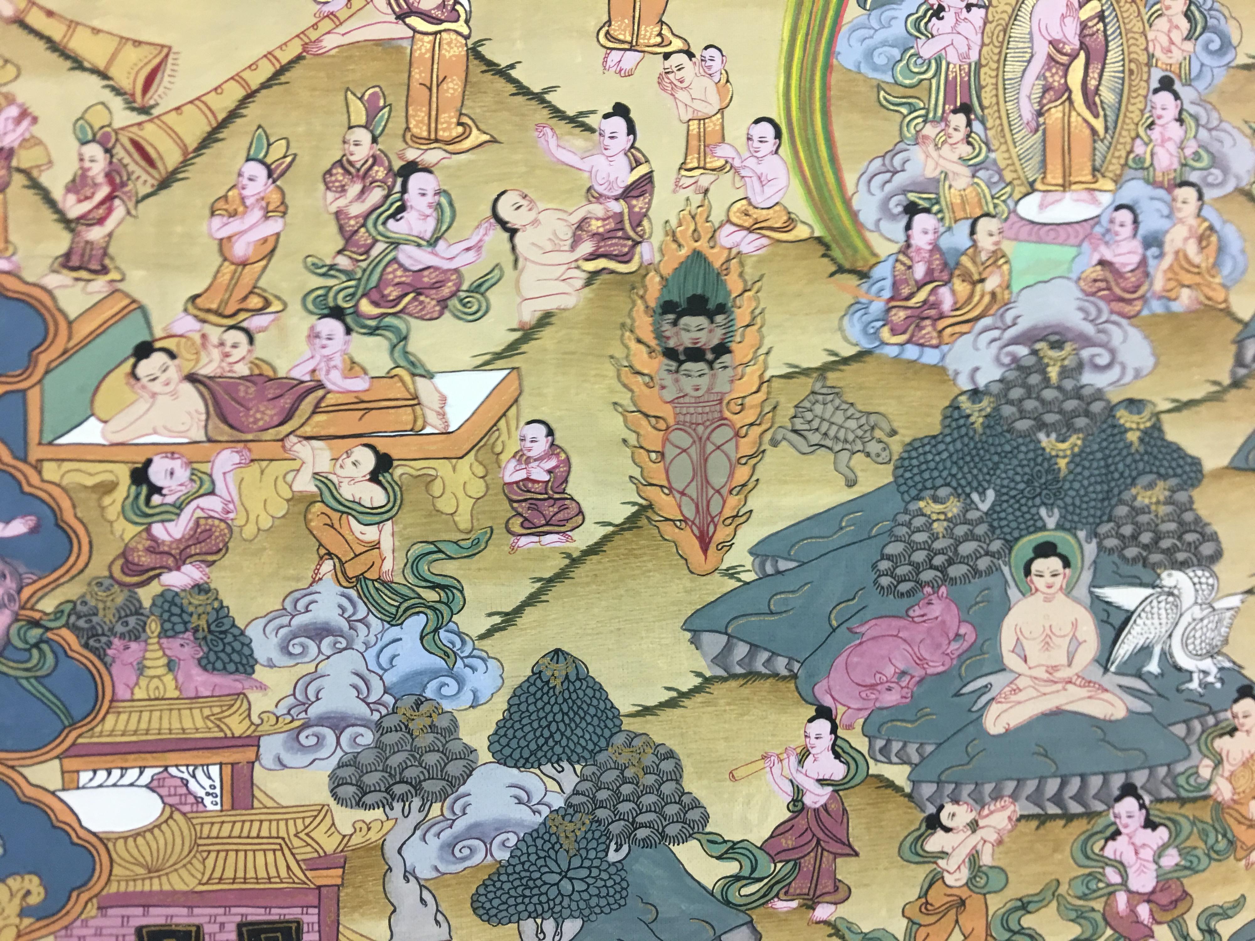 Peint à la main, Bouddha Thangka avec  Or 24 carats en vente 3