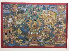 Handgemalte Geschichte Buddha Thangka mit  24 Karat Gold