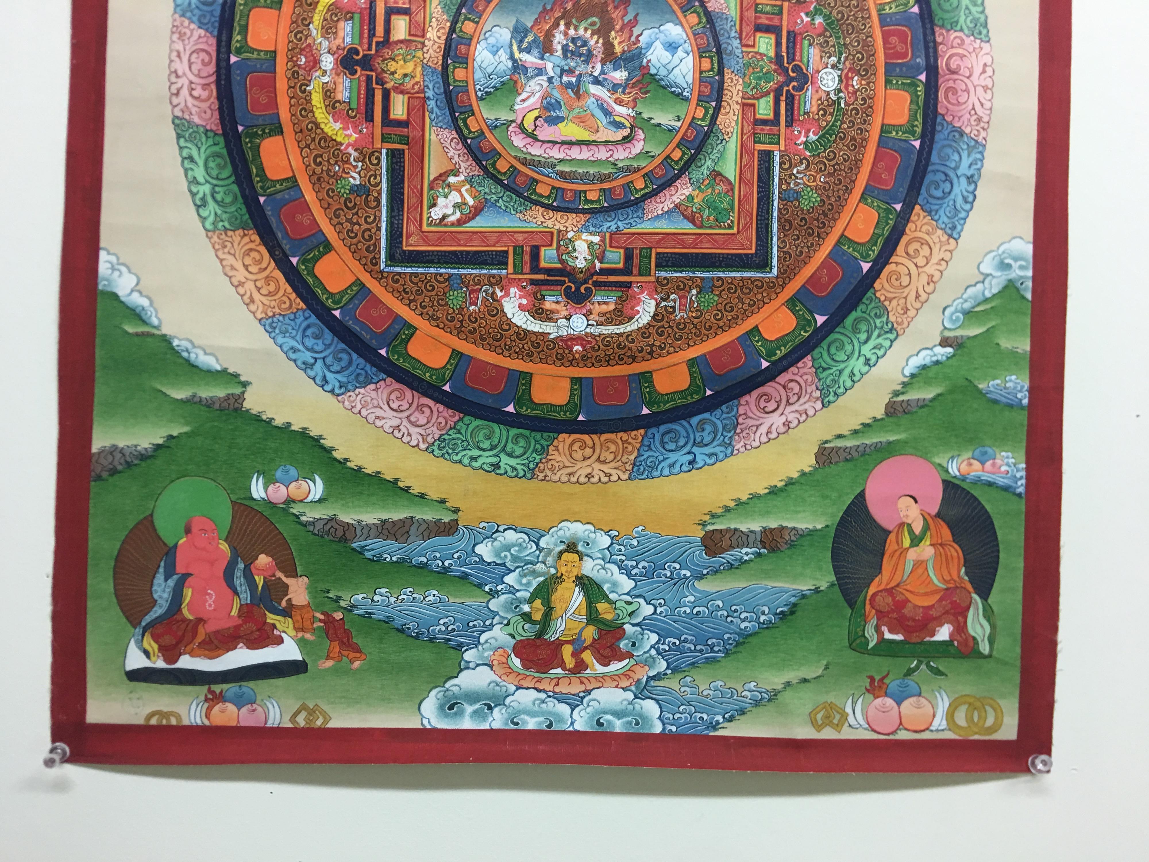 Thangka Mandala peint à la main en or 24 carats - Marron Figurative Painting par Unknown
