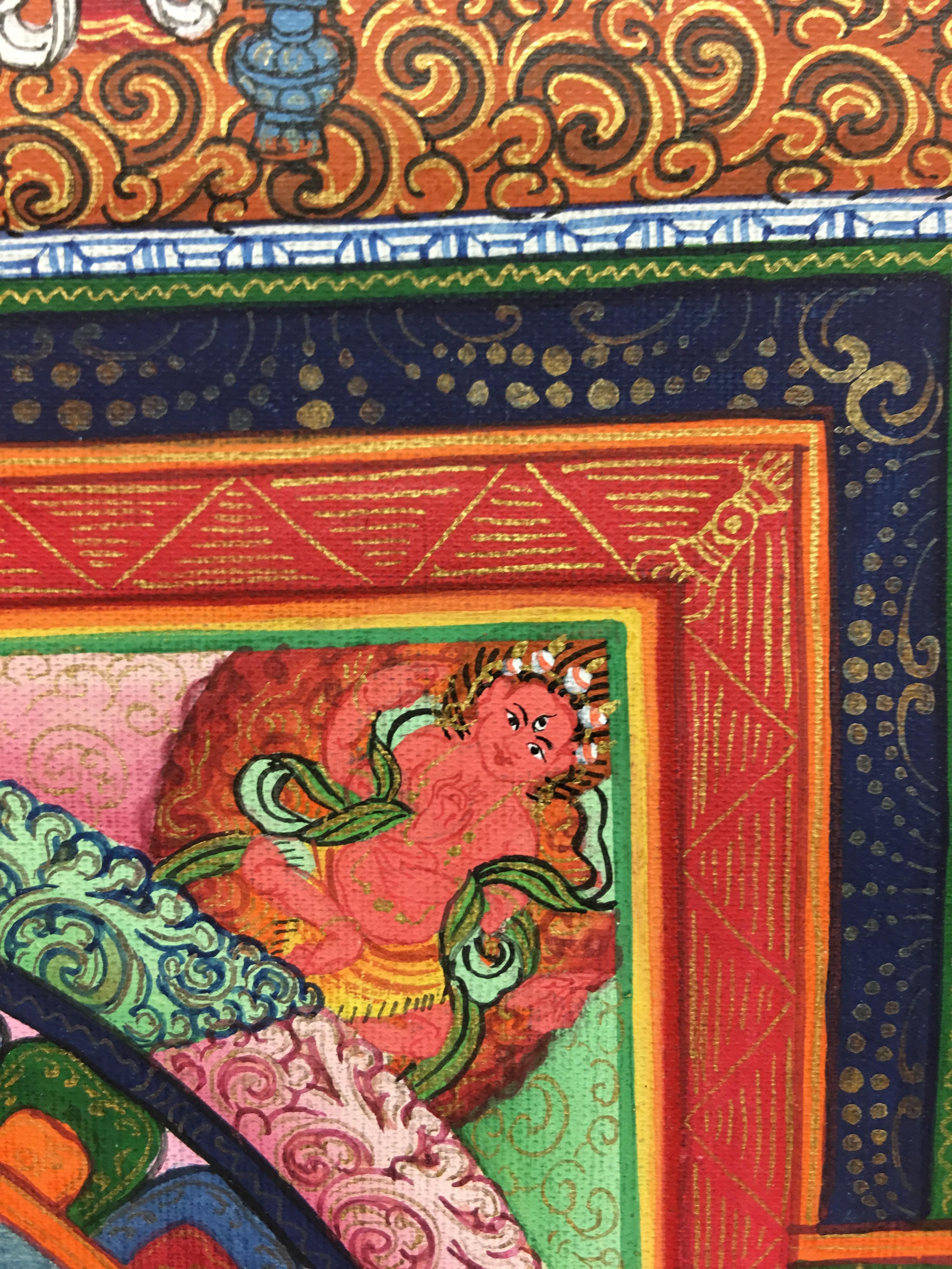 Thangka Mandala peint à la main en or 24 carats en vente 1