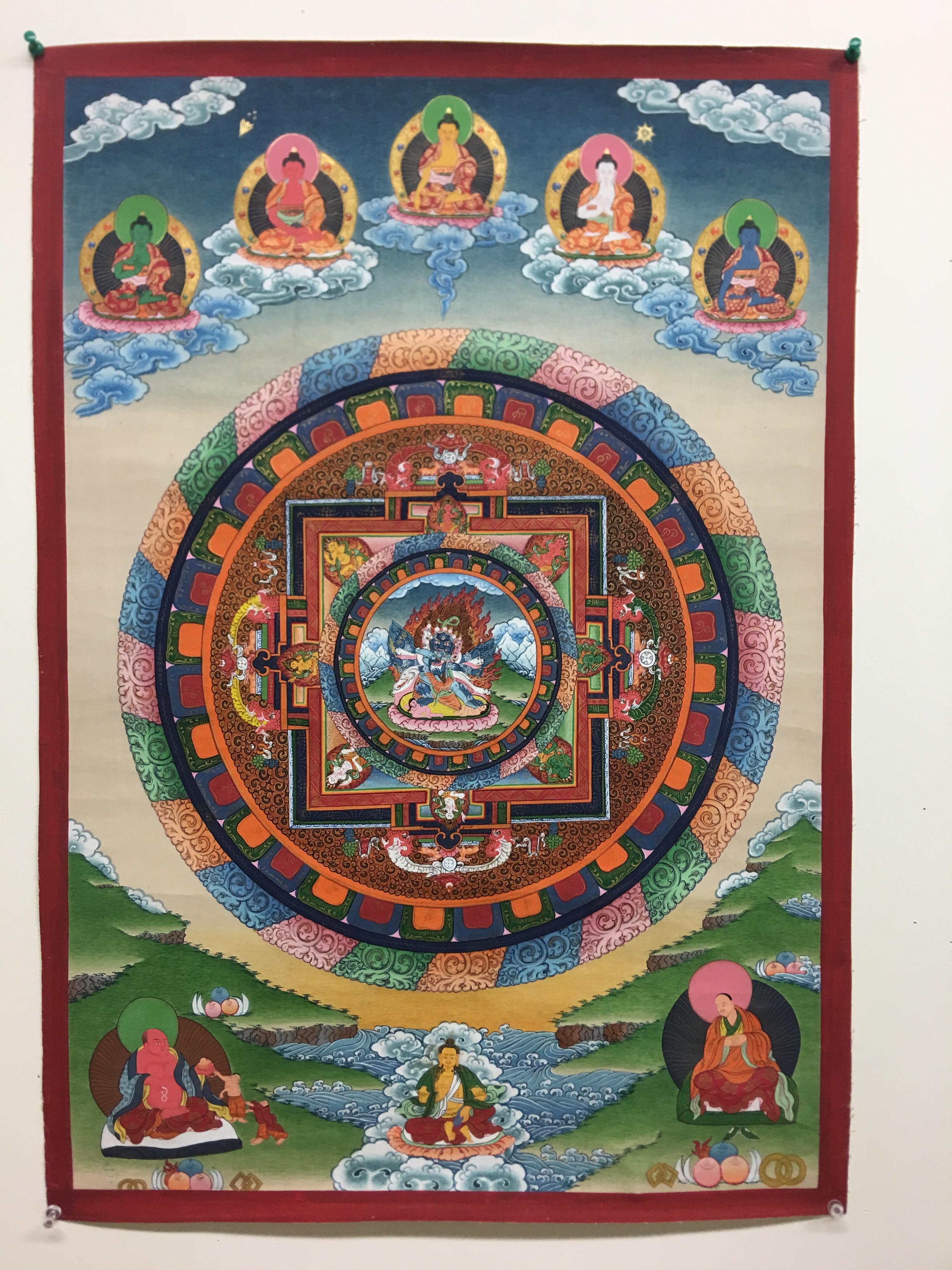 Hand Painted Mandala Thangka with 24 Carat Gold 