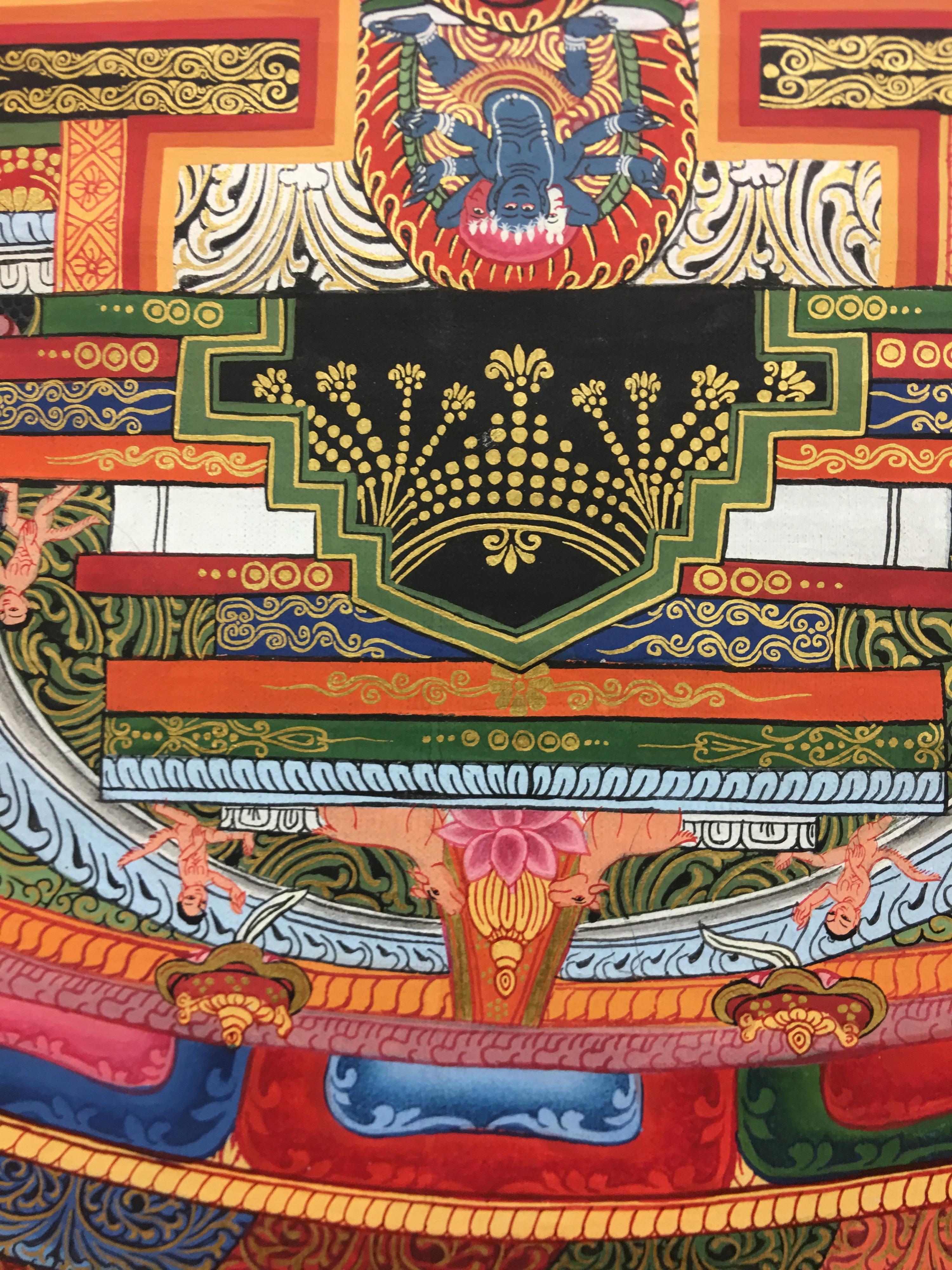 Thangka Mandala peint à la main en or 24 carats en vente 9