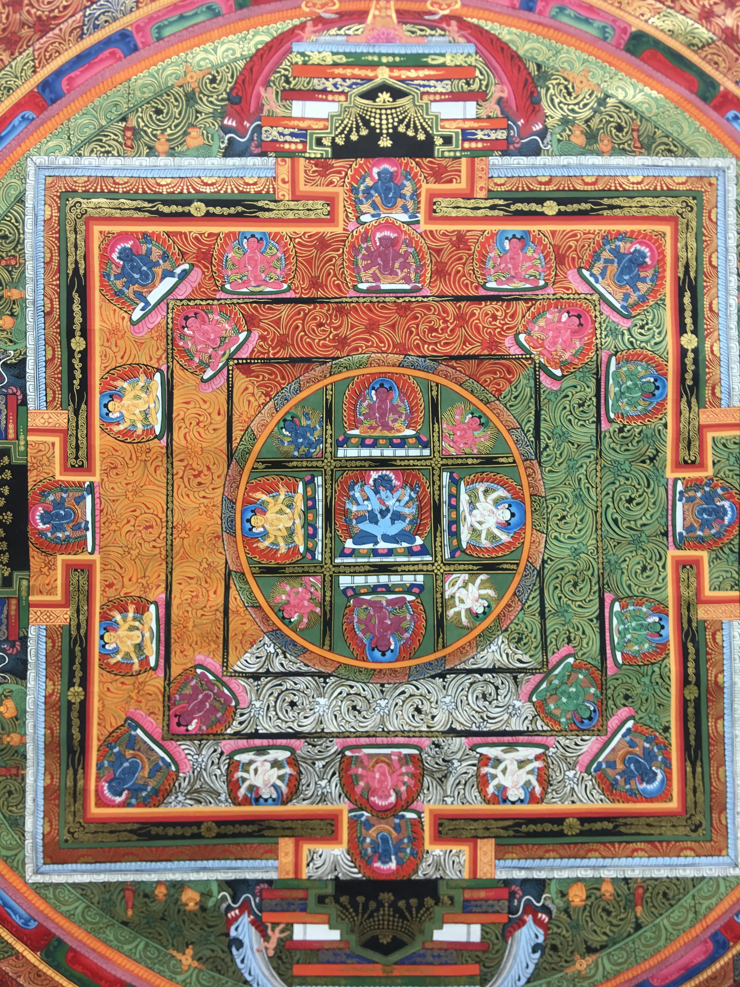 Hand Painted Mandala Thangka with 24K Gold  For Sale 10