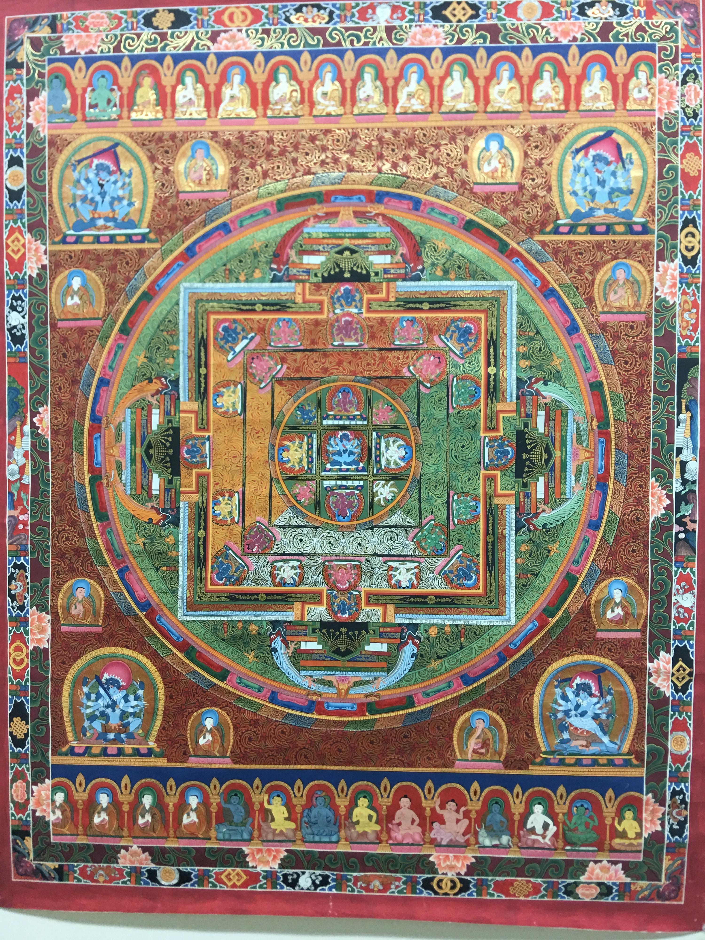 Hand Painted Mandala Thangka with 24K Gold  For Sale 11
