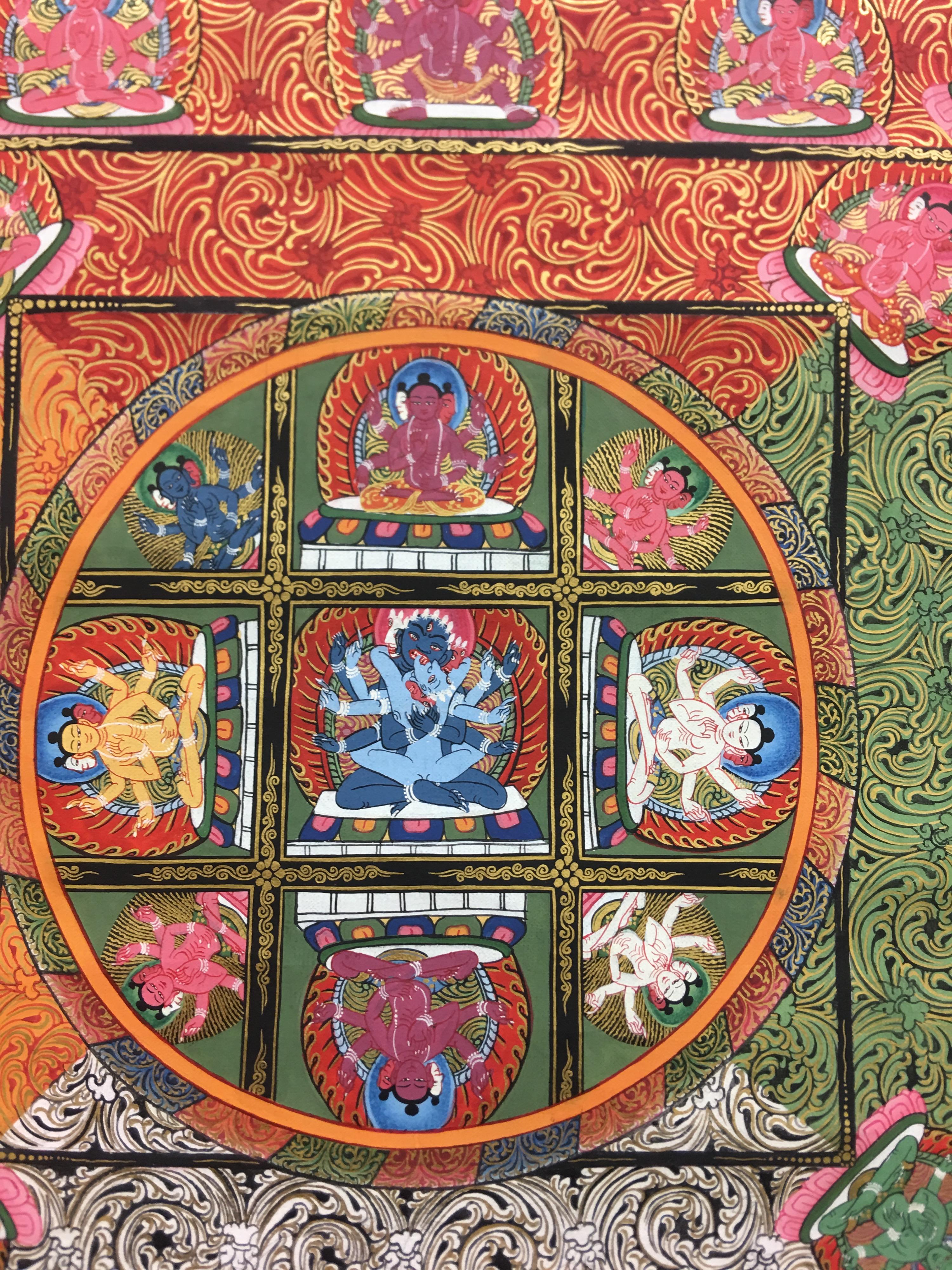 Hand Painted Mandala Thangka with 24K Gold  - Other Art Style Painting by Unknown