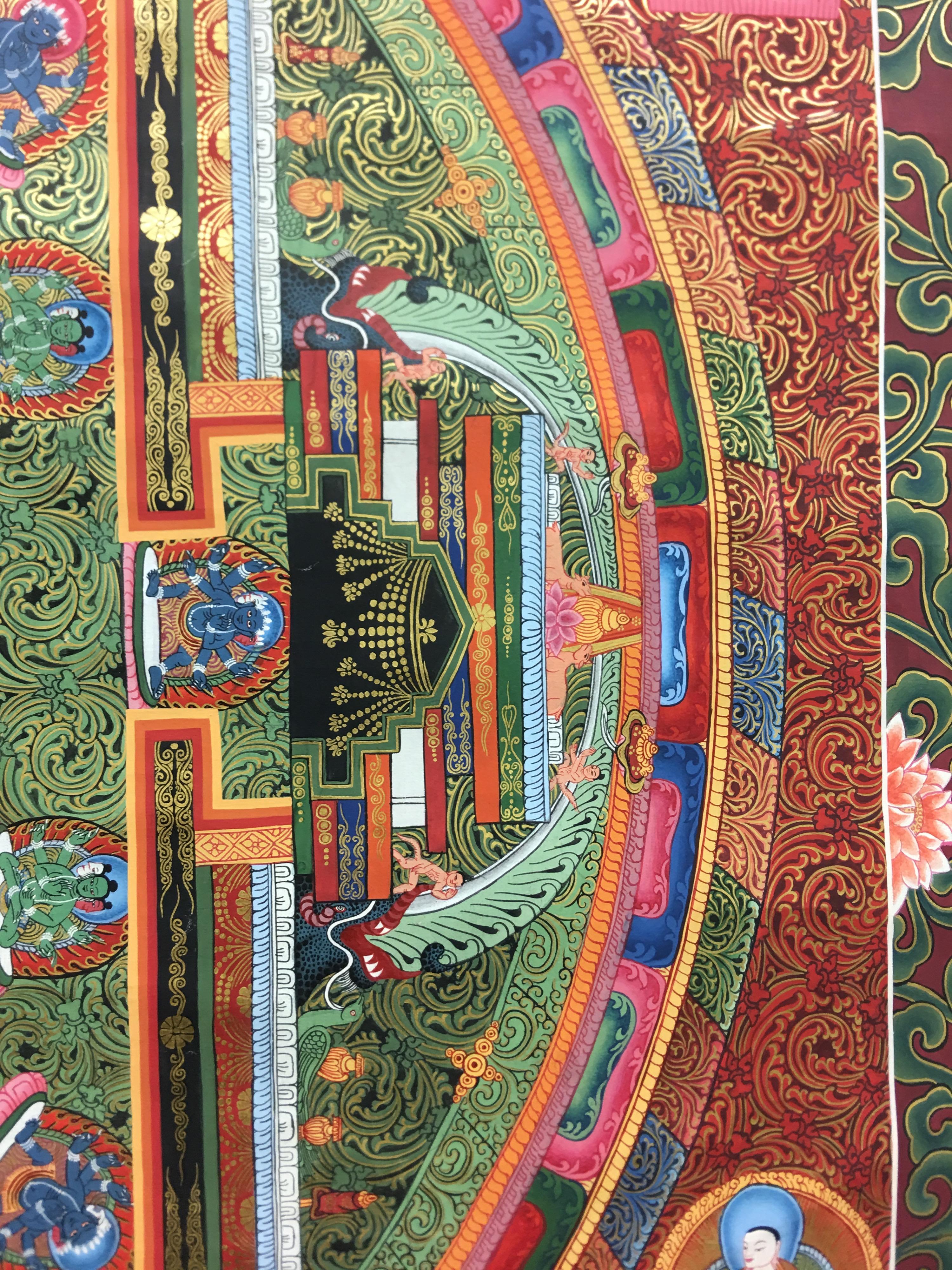 Hand Painted Mandala Thangka with 24K Gold  - Brown Figurative Painting by Unknown