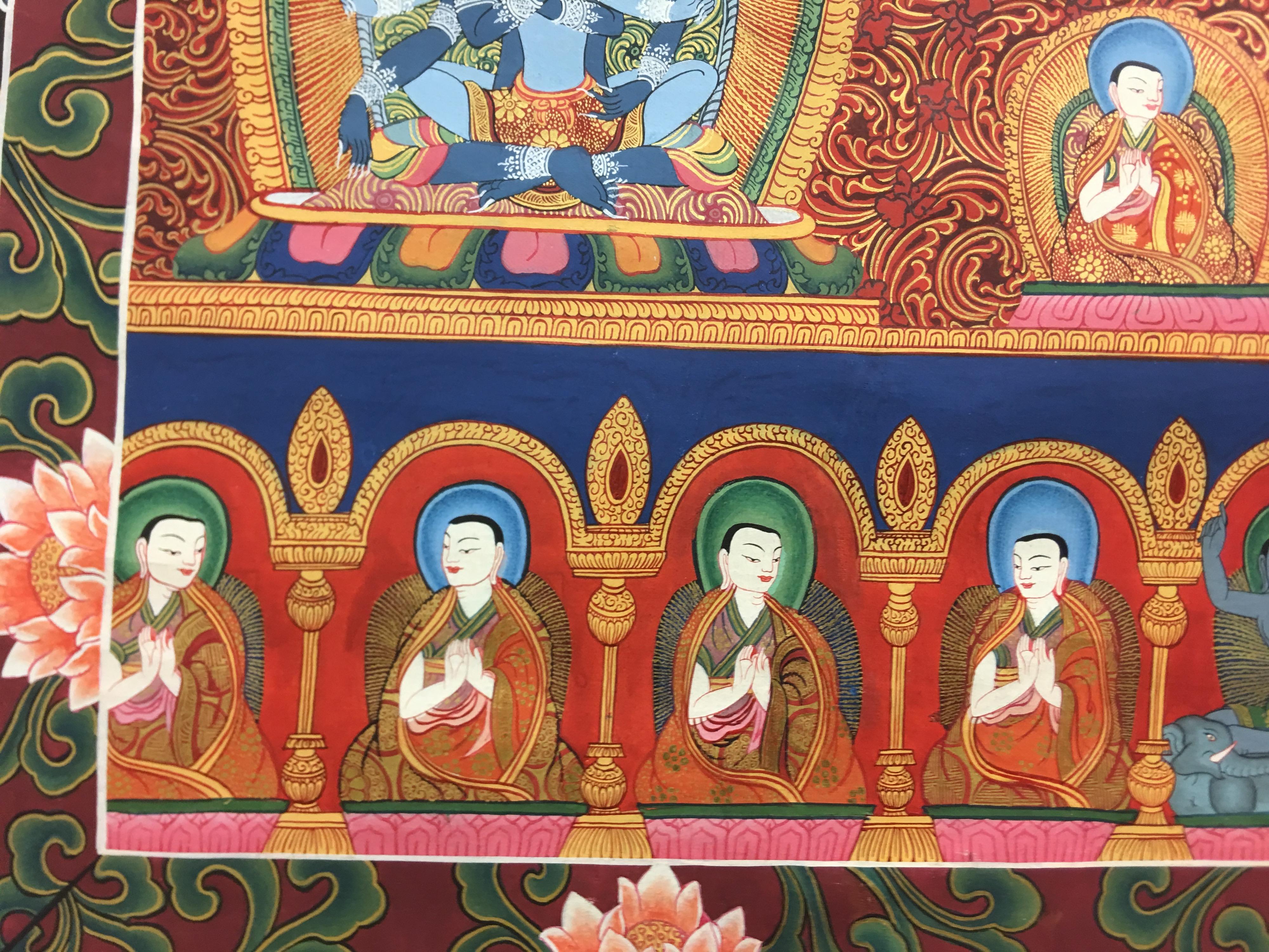 Hand Painted Mandala Thangka with 24K Gold  For Sale 1