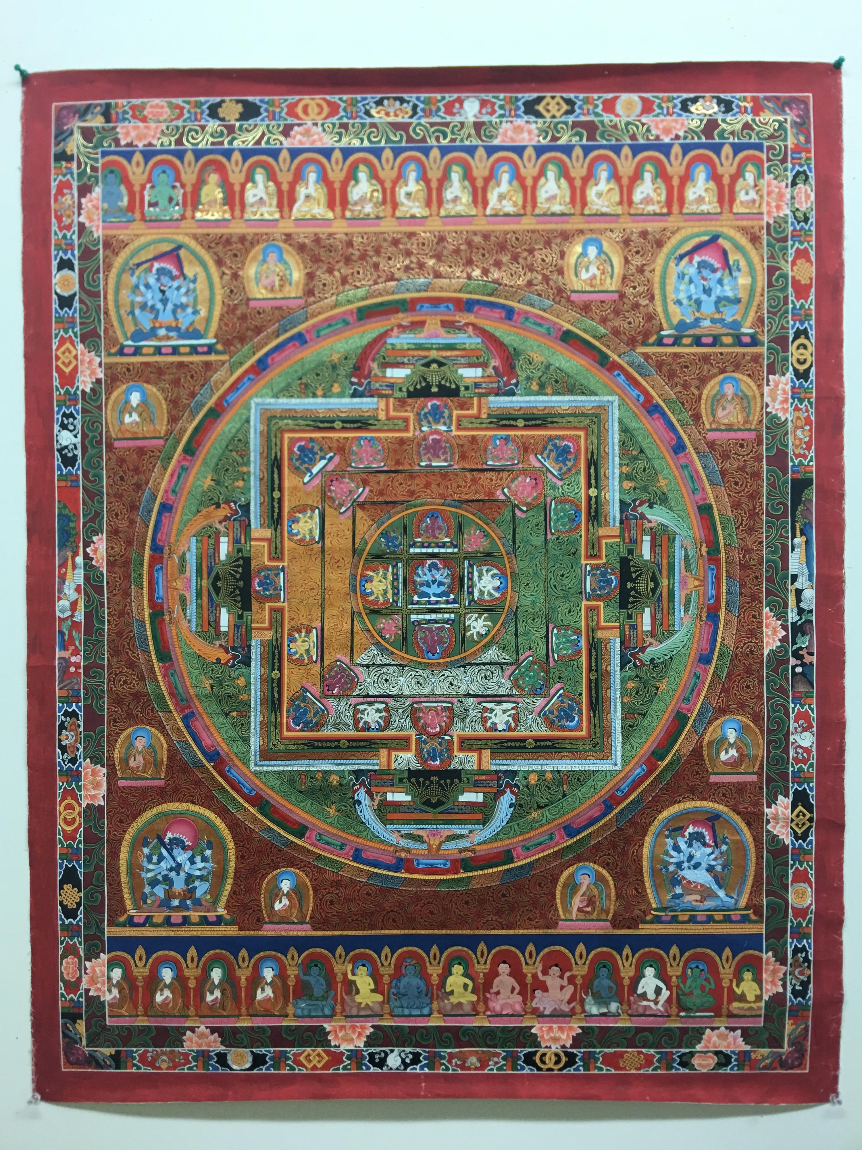 Unknown Figurative Painting - Hand Painted Mandala Thangka with 24K Gold 