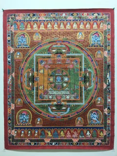 Handbemalte Mandala-Tangka mit 24 Karat Gold 