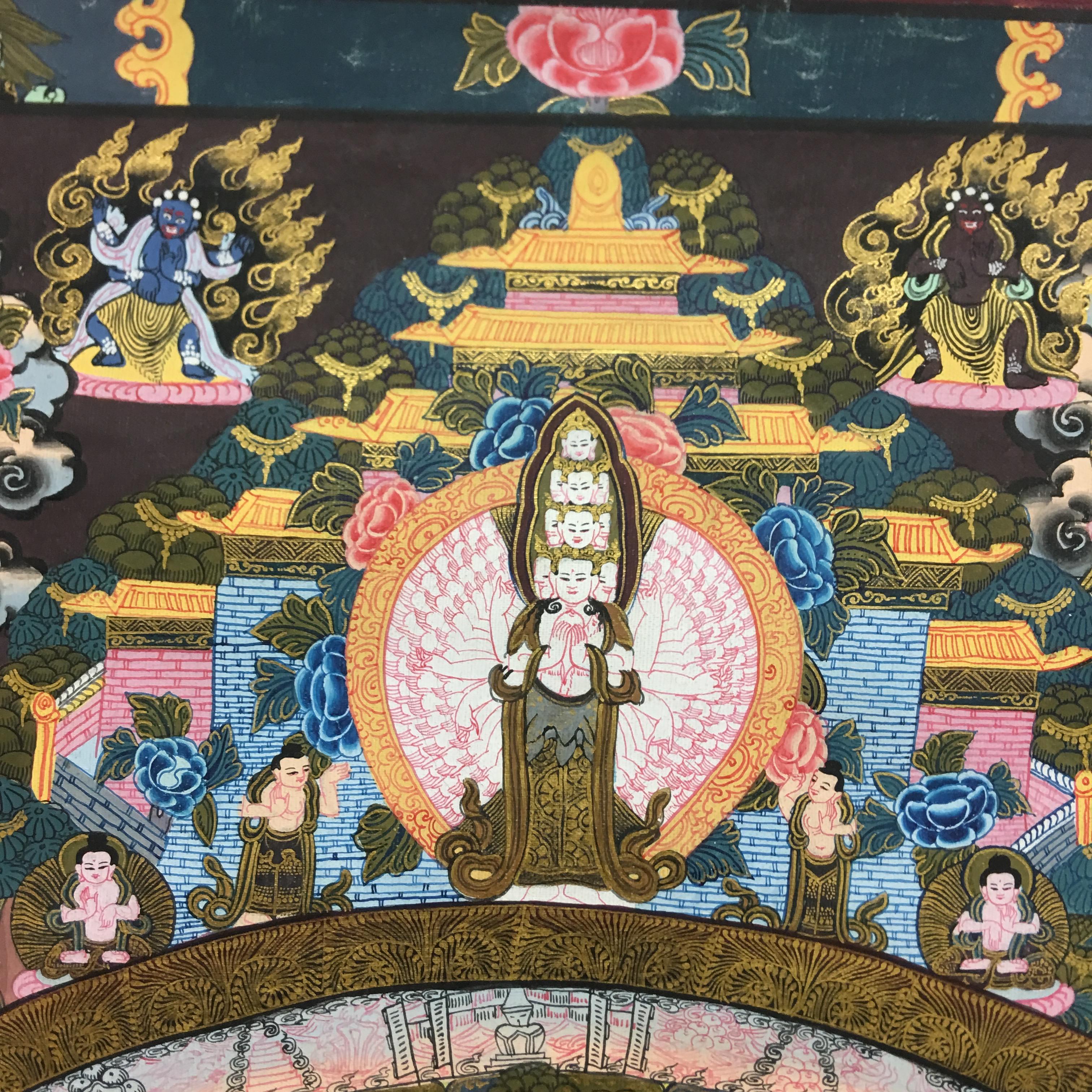 Hand Painted Maya Devi Thangka with 24K Gold  For Sale 1