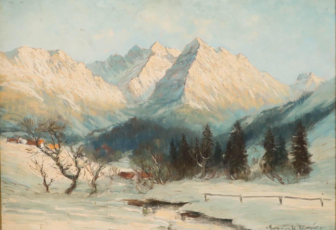 Hans Baier (1918-1976) - Huile encadrée du milieu du XXe siècle, Oberstdorf au début de l'hiver - Painting de Unknown